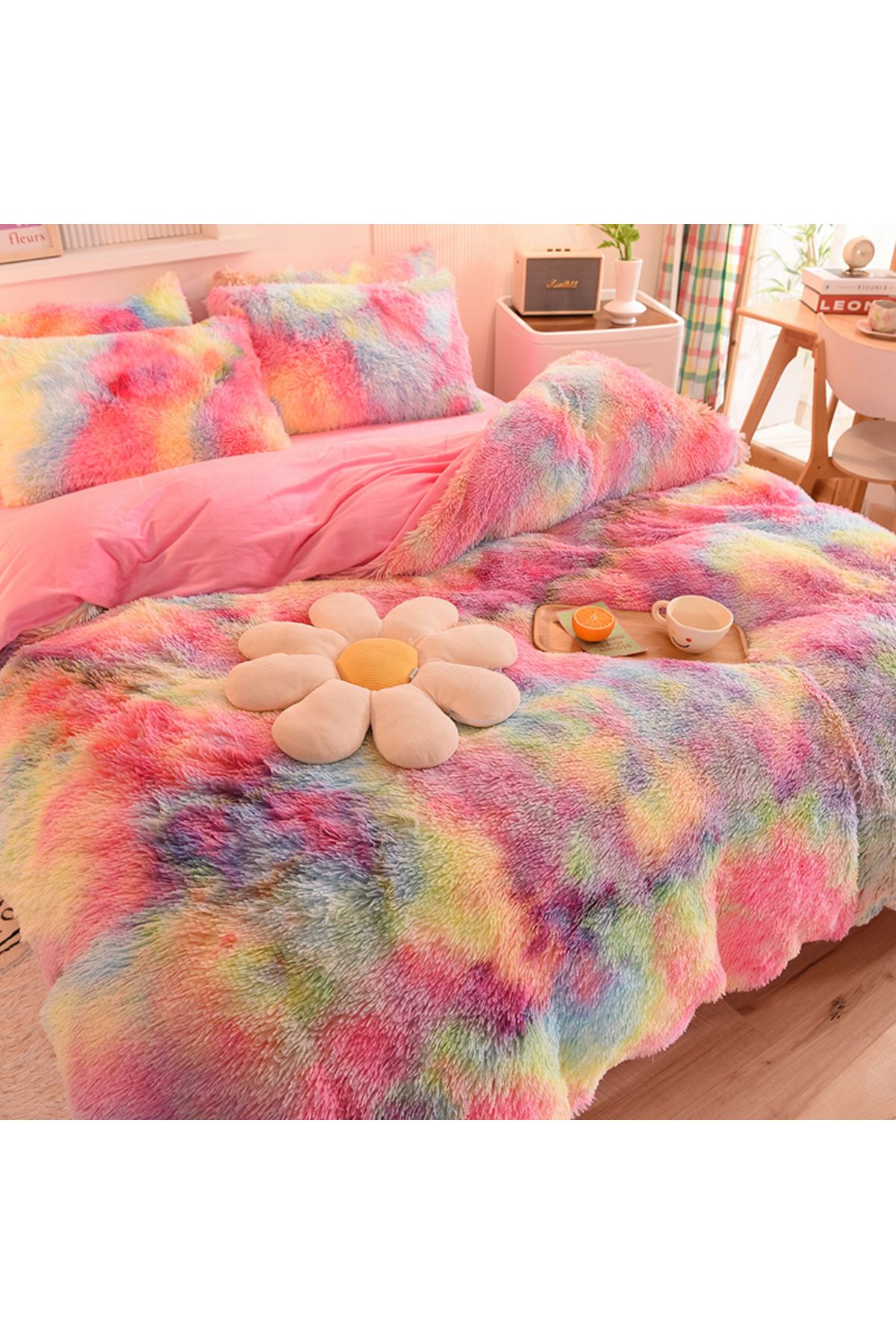 Choice-3Pcs Super Shaggy Coral Fleece Warm Cozy Princess Bedding Set Mink Velvet Duvet Cover Set Bed Com... 4