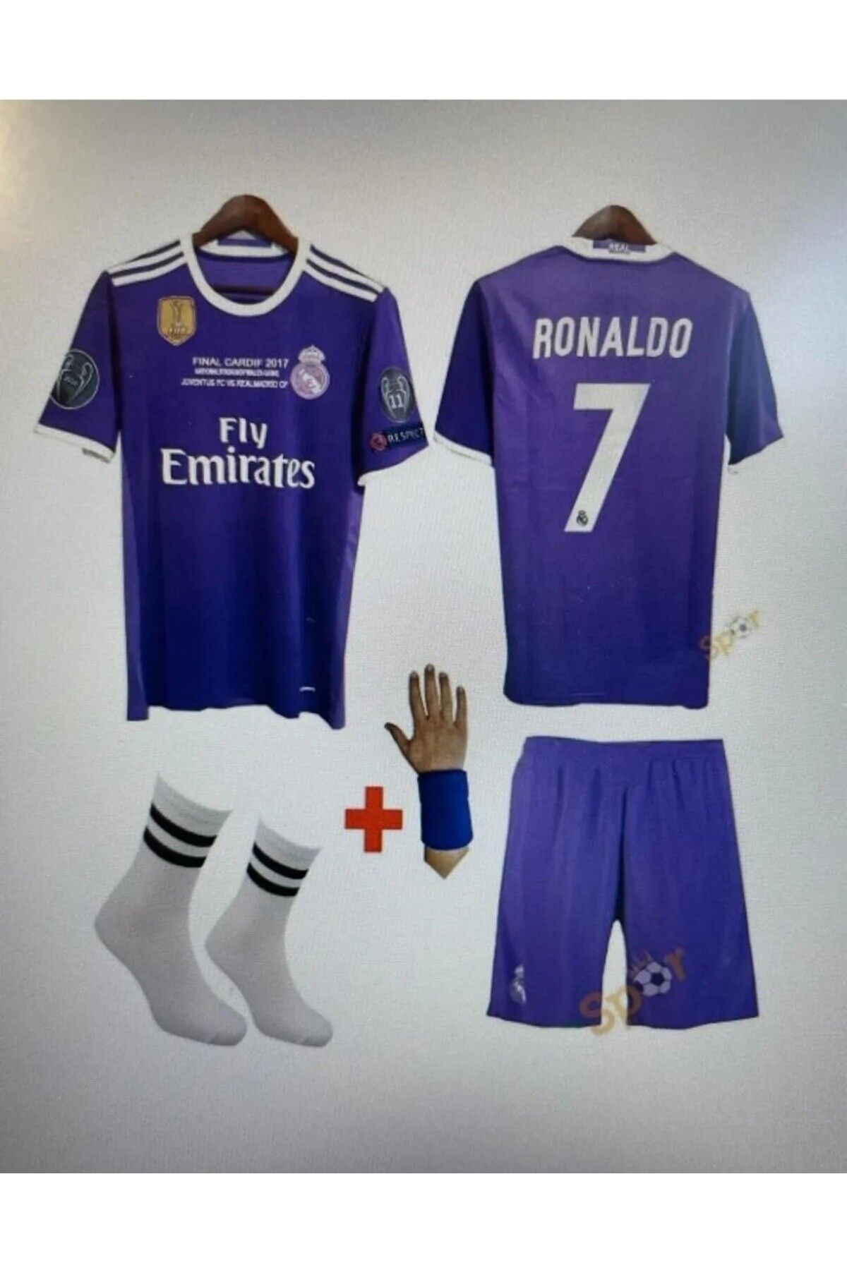 BARBITOS Ronaldo Real Madrid Cardif Ronaldo 2017 Mor Çocuk Futbol Forması 4lü Set-DZ04