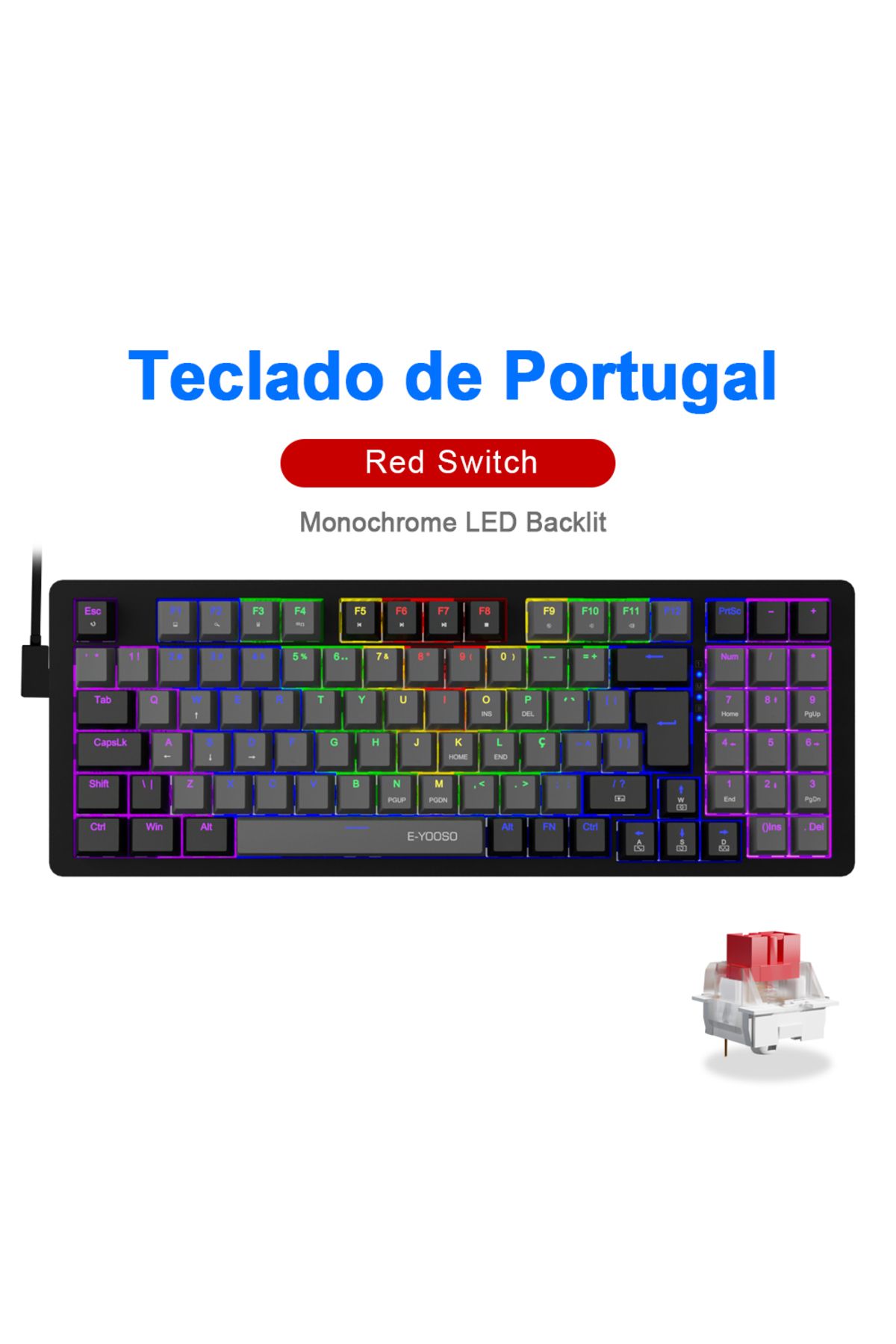 Choice-Z94-gb-pt E-yooso Z94 Usb Mechanical Gaming Keyboard Wired Monochrome Led Backlit Blue Red Switch 94 1