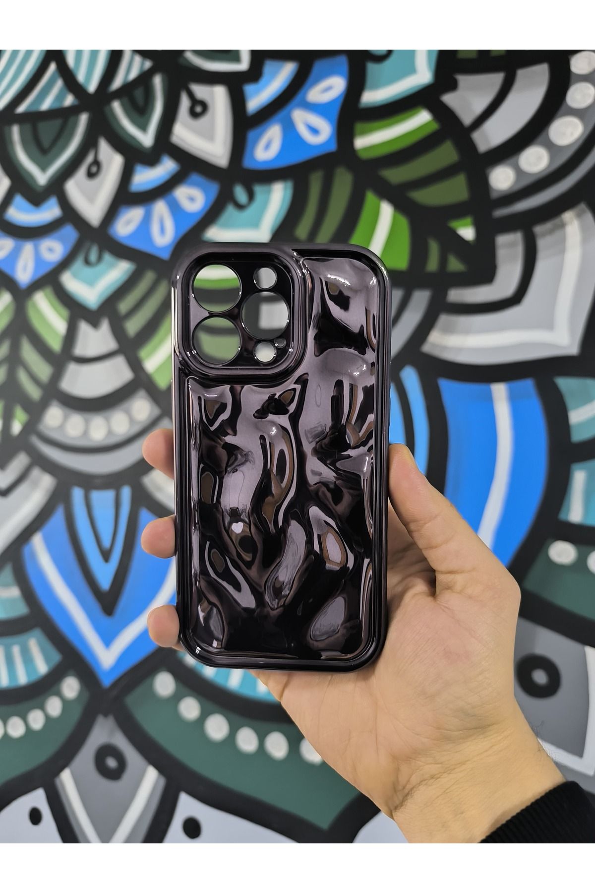 BCASE İphone 15 Pro Max Aynalı Silikon 3D Su Dalgalı Kılıf