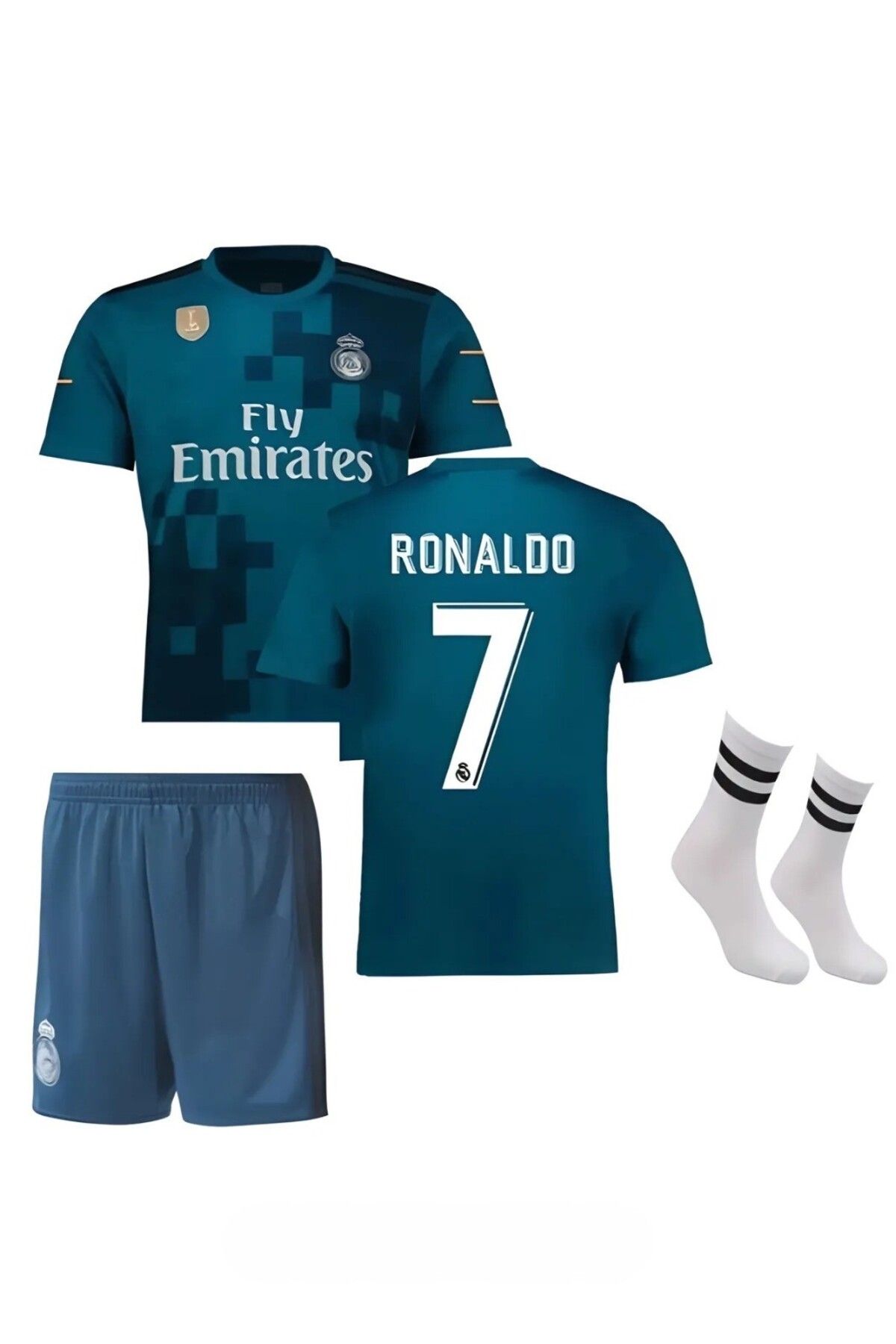 BARBITOS 2017/2018 Sezon Turkuaz Ronaldo Real madrid Futbol Çocuk Forması 4'Lü Set-DZ03