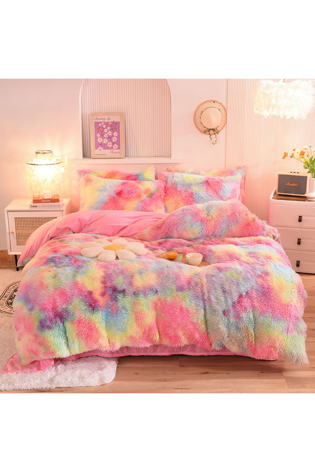 Choice-3Pcs Super Shaggy Coral Fleece Warm Cozy Princess Bedding Set Mink Velvet Duvet Cover Set Bed Com... 3