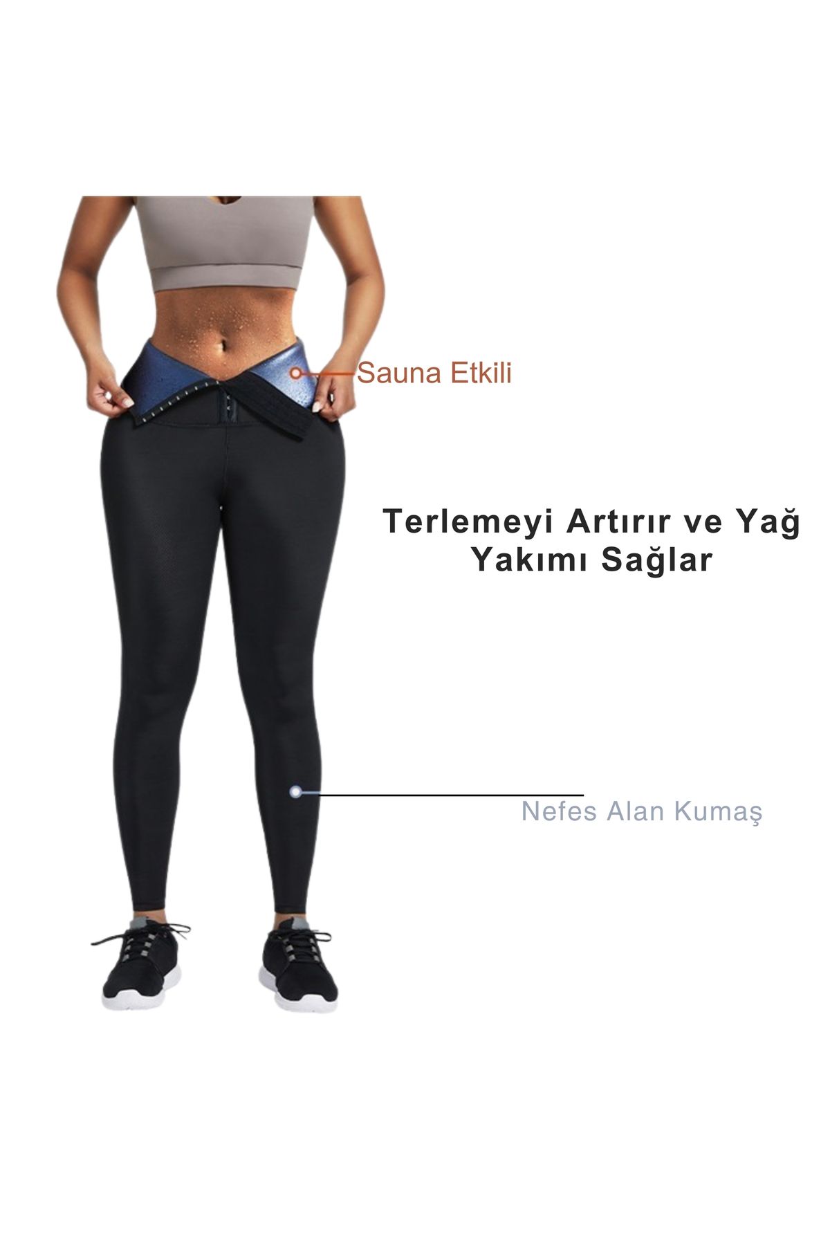 Pera fitol Kadın Sauna-Tayt Model Yağ Yakan Zayıflatan Iki Beden Incelten Yüksek Bel Agraflı Sauna Termal Tayt