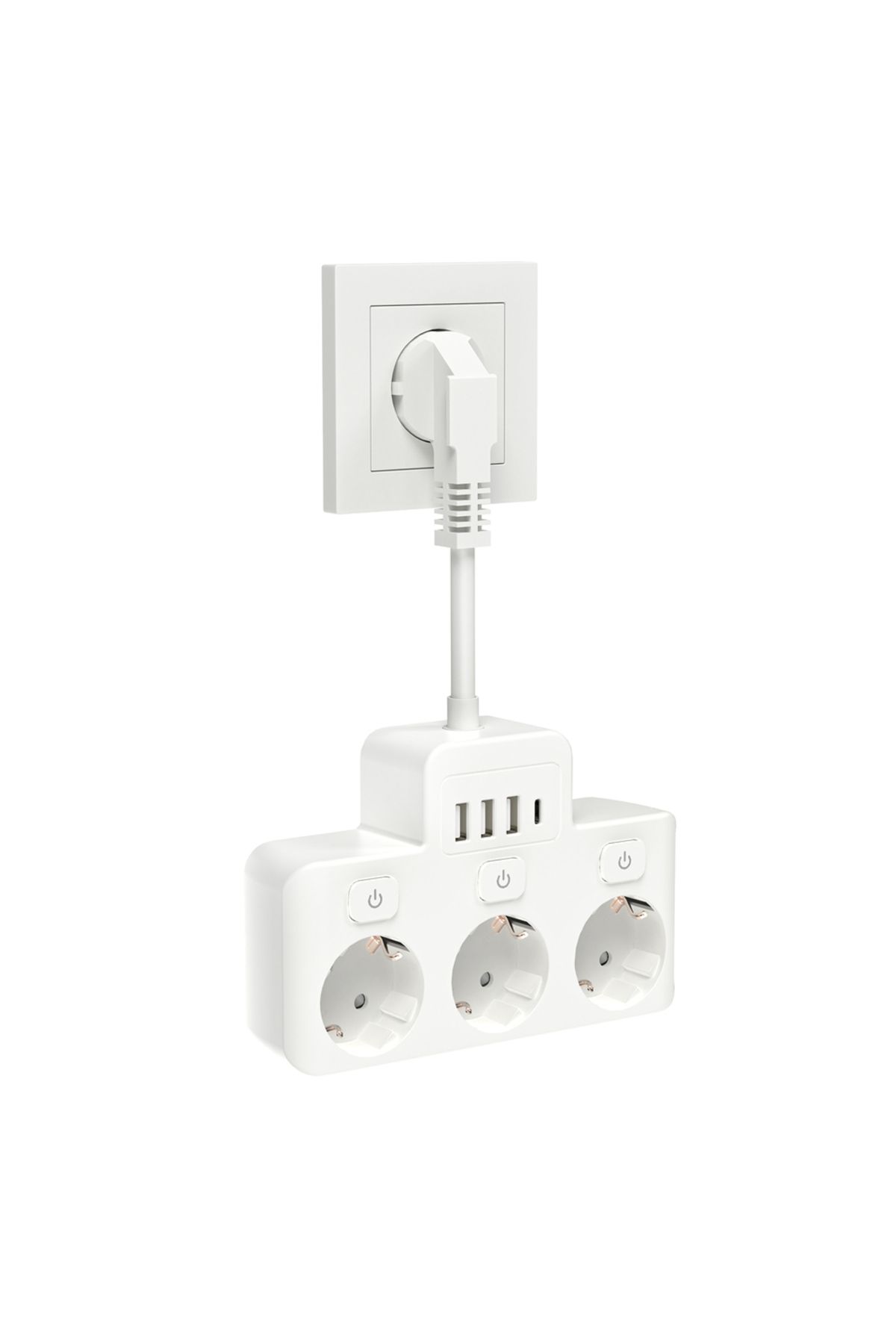 Choice-250v Eu 3 White Eu Plug Power Strip Socket With 3ac 3 Usb And 1 Usb C Multi-way Extension Cord Power 1