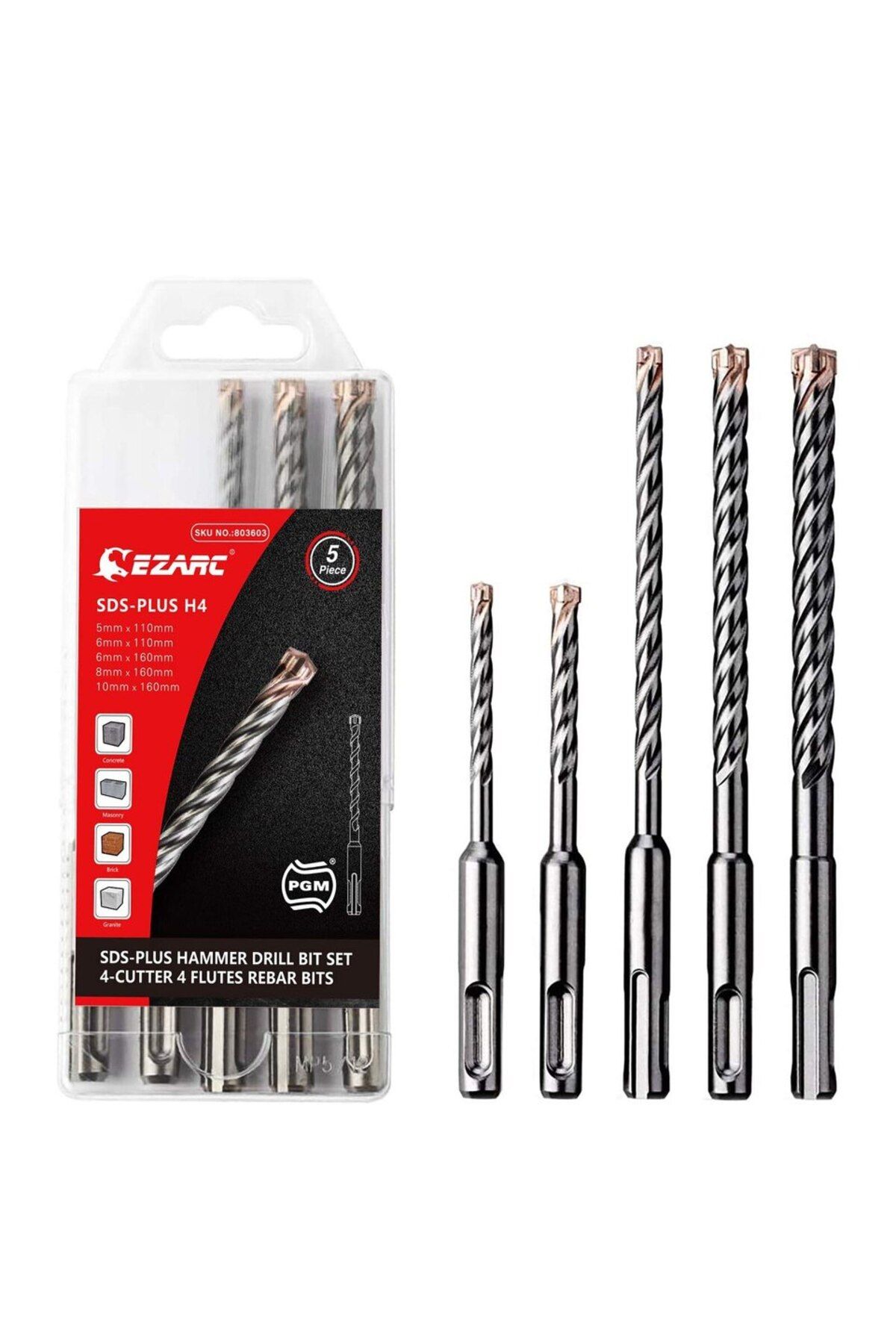 Choice-مجموعة من 5 قطع SDS-plus 4-Cutter EZARC 5 قطع رؤوس كربيد 2/4-Cutter مجموعة رؤوس مثقاب مطرقة دوارة SDS-Plus لـ 1