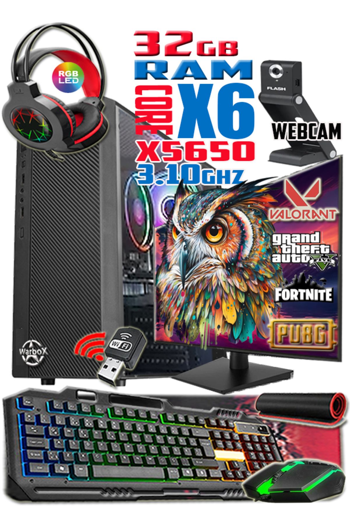 WARBOX Xeon X5650 64gb Ram 240gb Ssd 250gb Hdd R7 240-4gb E.kartı 19" Monitör Gaming Bilgisayar