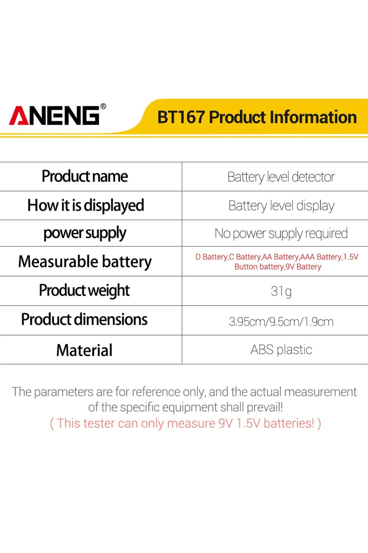 ANENG-Bt167 Battery Level Detector Multifunctional Quickly Measure Battery Level Abs Plastic Prec... 6