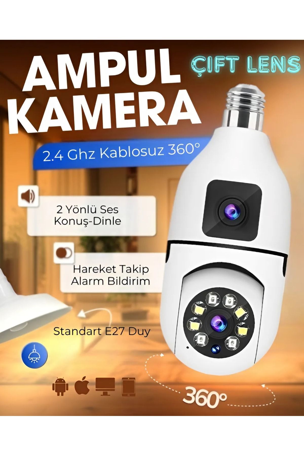 nextbuy Wifi Çift Lens Ampul Kamera Evcil Hayvan-Bebek Hareket Takip Gözetim 1080P Akıllı Güvenlik Sistemi