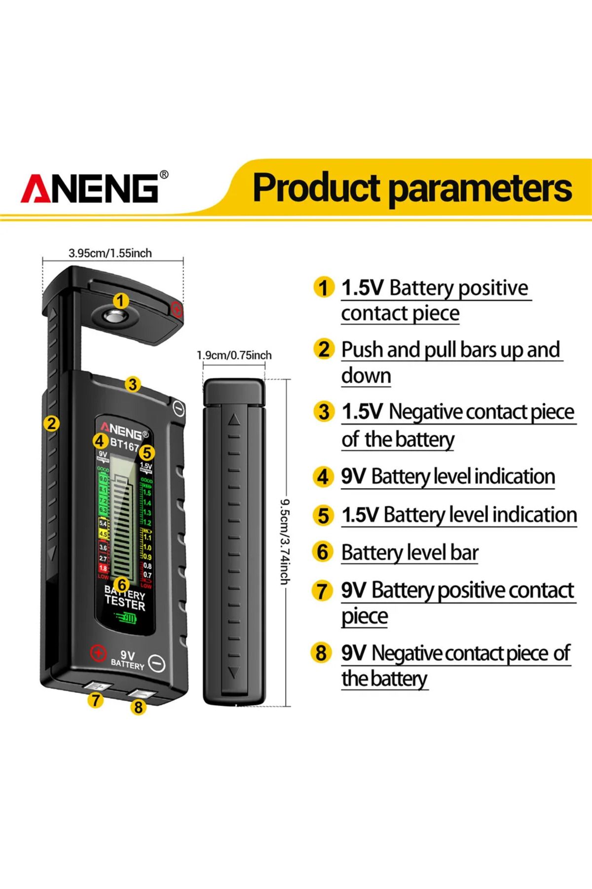 ANENG-Bt167 Battery Level Detector Multifunctional Quickly Measure Battery Level Abs Plastic Prec... 5
