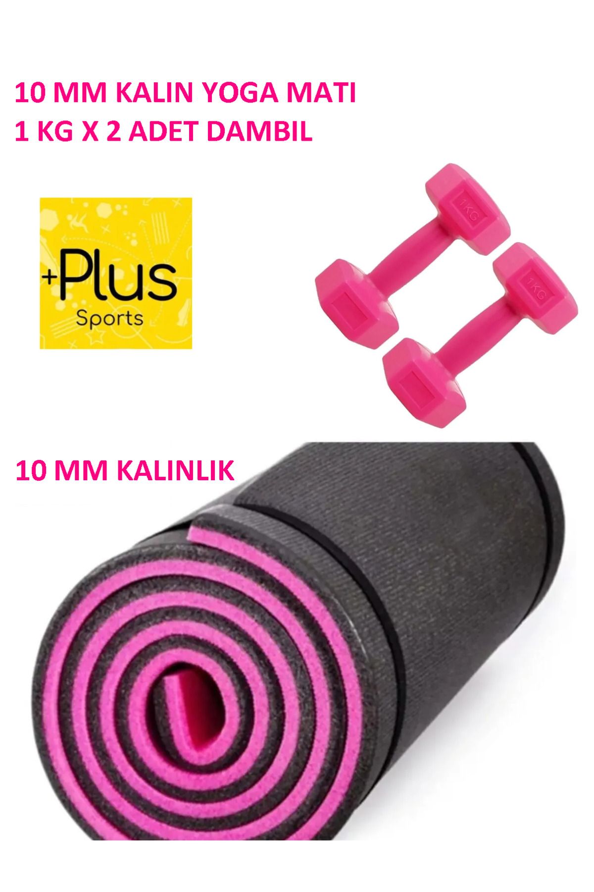 PLUSSPORT 10 MM PLATES YOGA MİNDERİ VE KAMP MATI 180*60 1 CM VE 1 KG 2 ADET DAMBILL