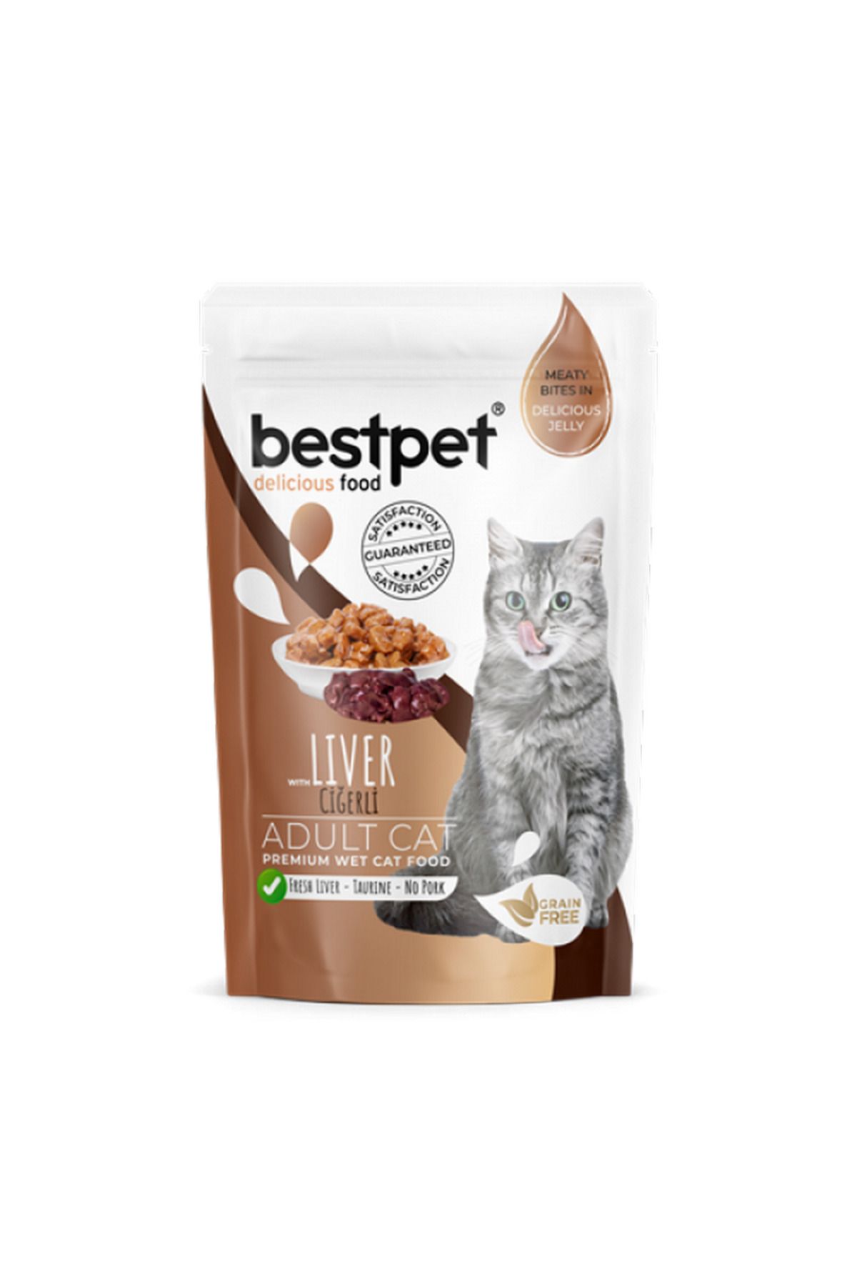 Bestpet 85 gr X 24 ADET Yetişkin Kediler İçin, Tahılsız, Jöle İçinde Ciğer Parça Etli Ya 661142