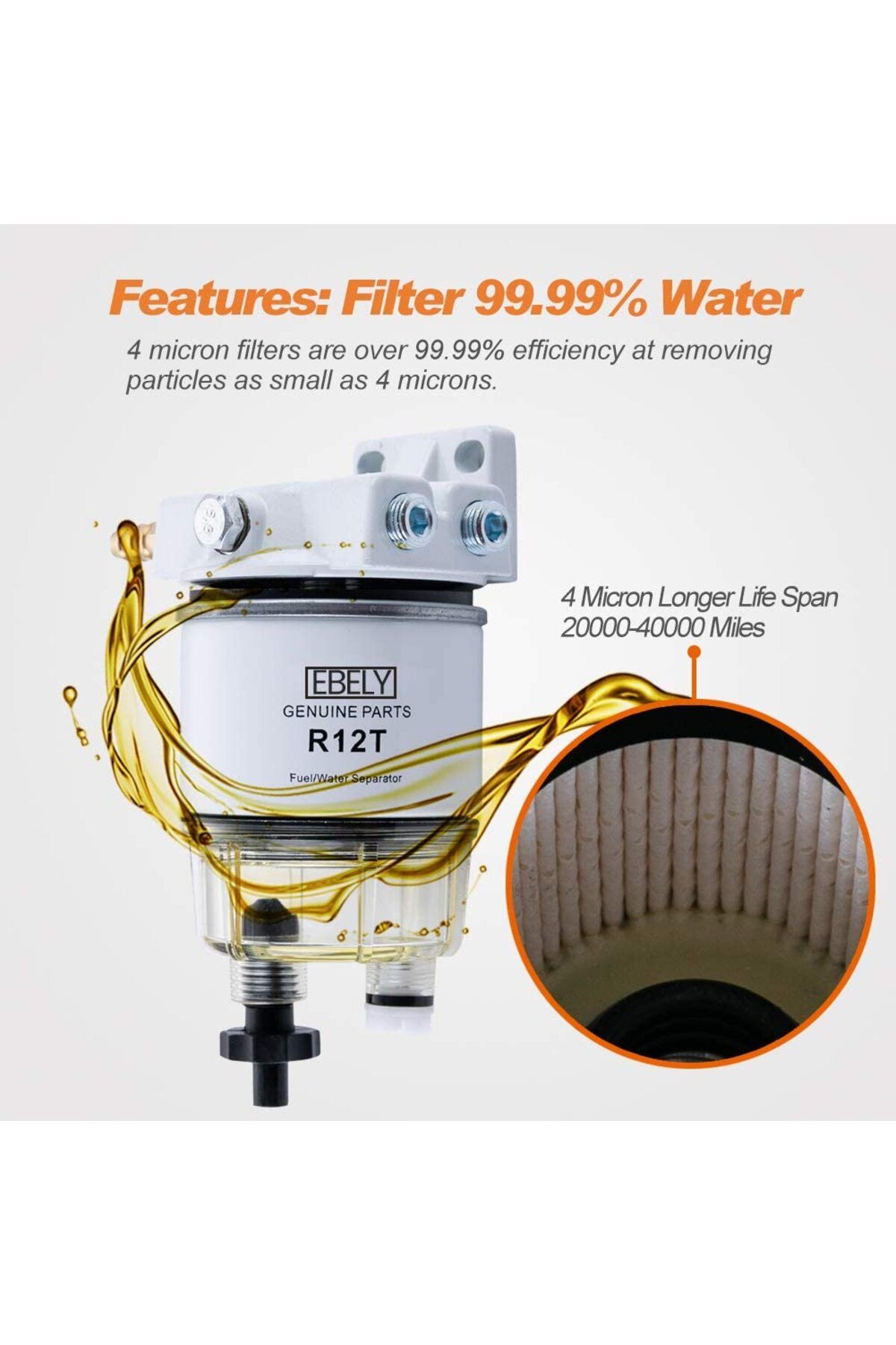 LARATH-R12T Fuel Filter/Water Separator Element Filter diesel engine for Racor 120AT 120AS S3240 YMH2E11... 4