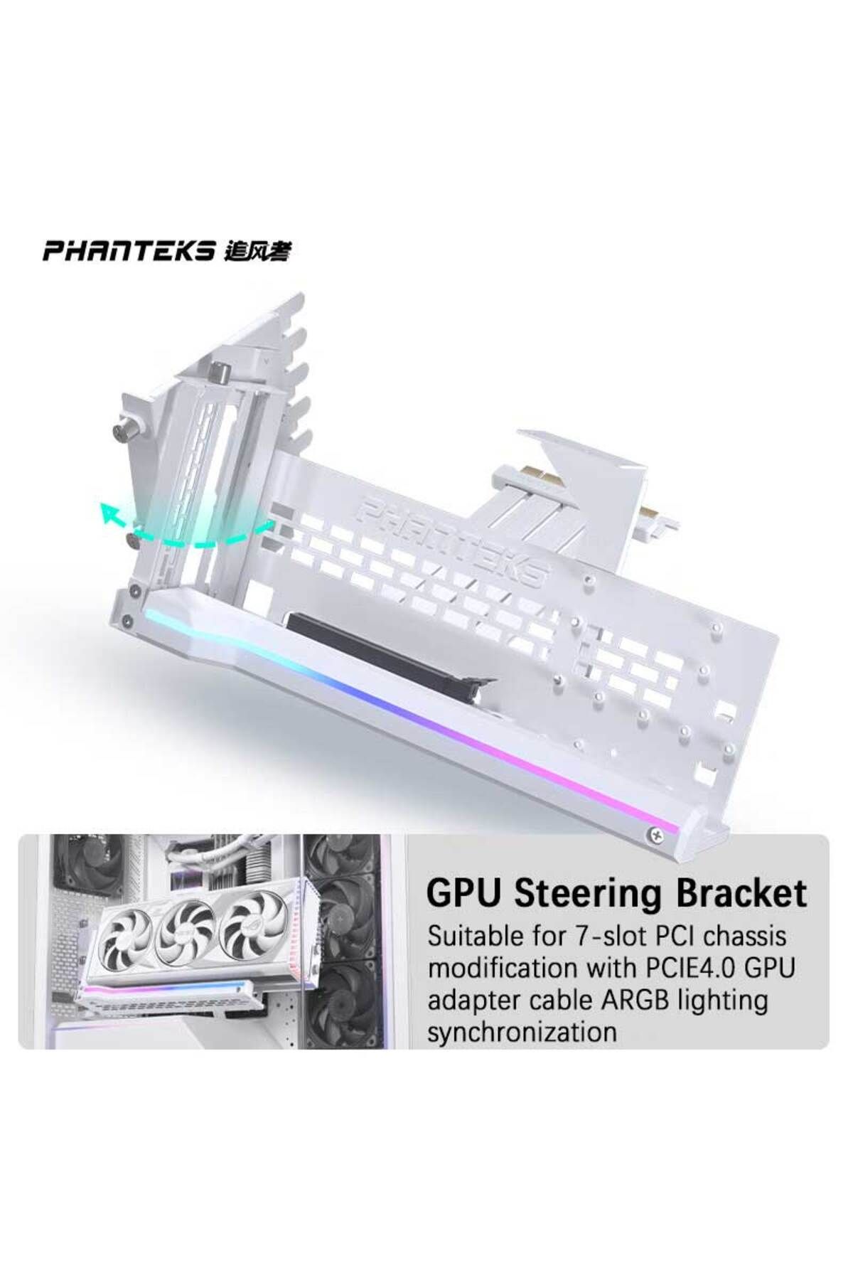 Choice-White Phanteks Gpukt 4.0 Argb Rotatable Video Cards Bracket Kit With Pcie 4.0 Graphics Card Adapter 1