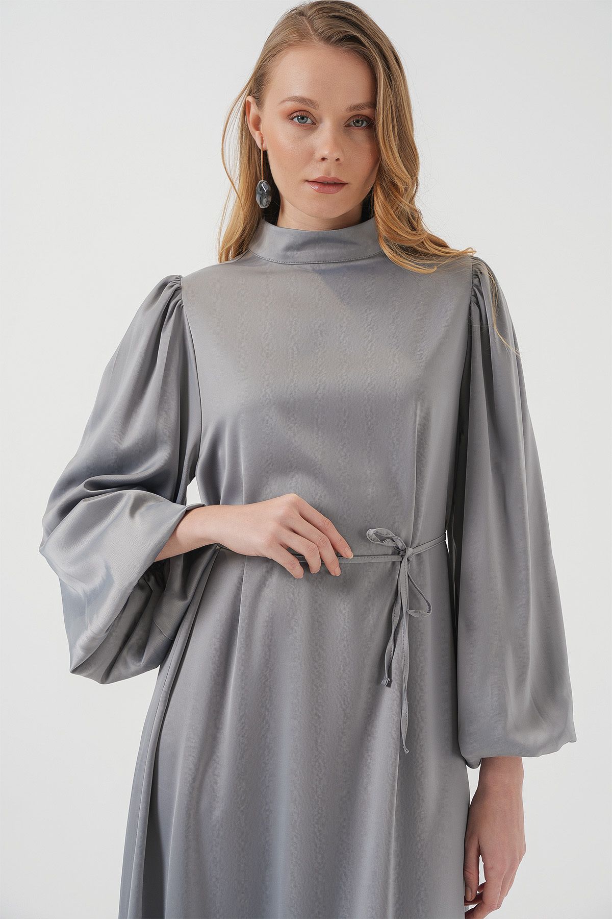 Bigdart-2510 Satin Hijab Evening Dress - Gray 2