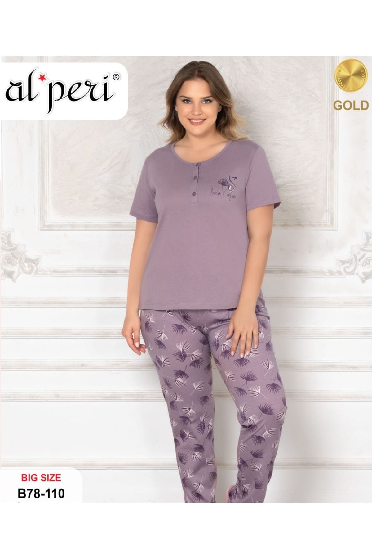 Alperi Büyük Beden Battal Boy Pijama Takımı (Renk : MOR + MOR) Modal Kumaş