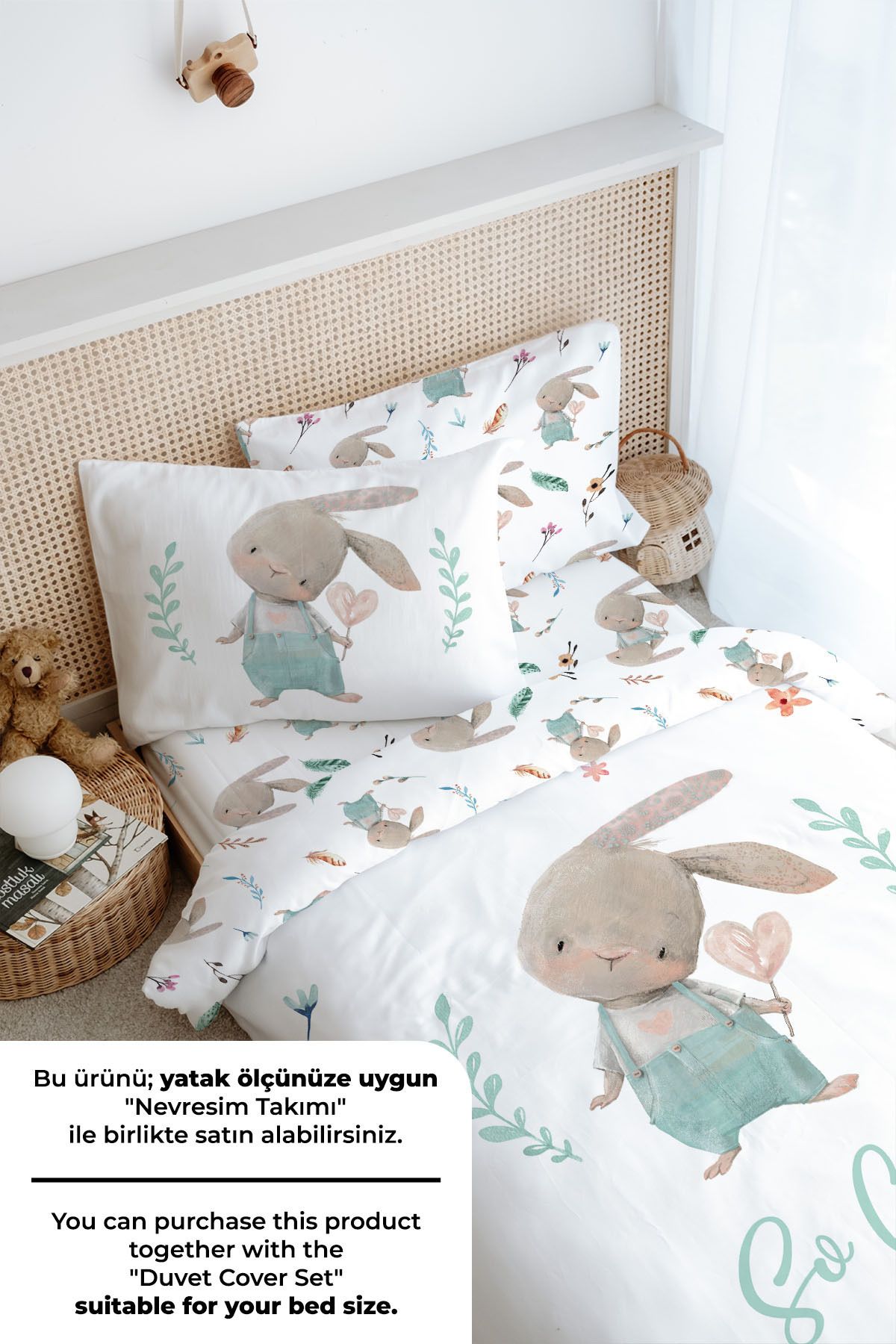 Tuğba Kuğu-Single Elastic Sheet Set - for Baby Series - Rabbit with Salopet 4