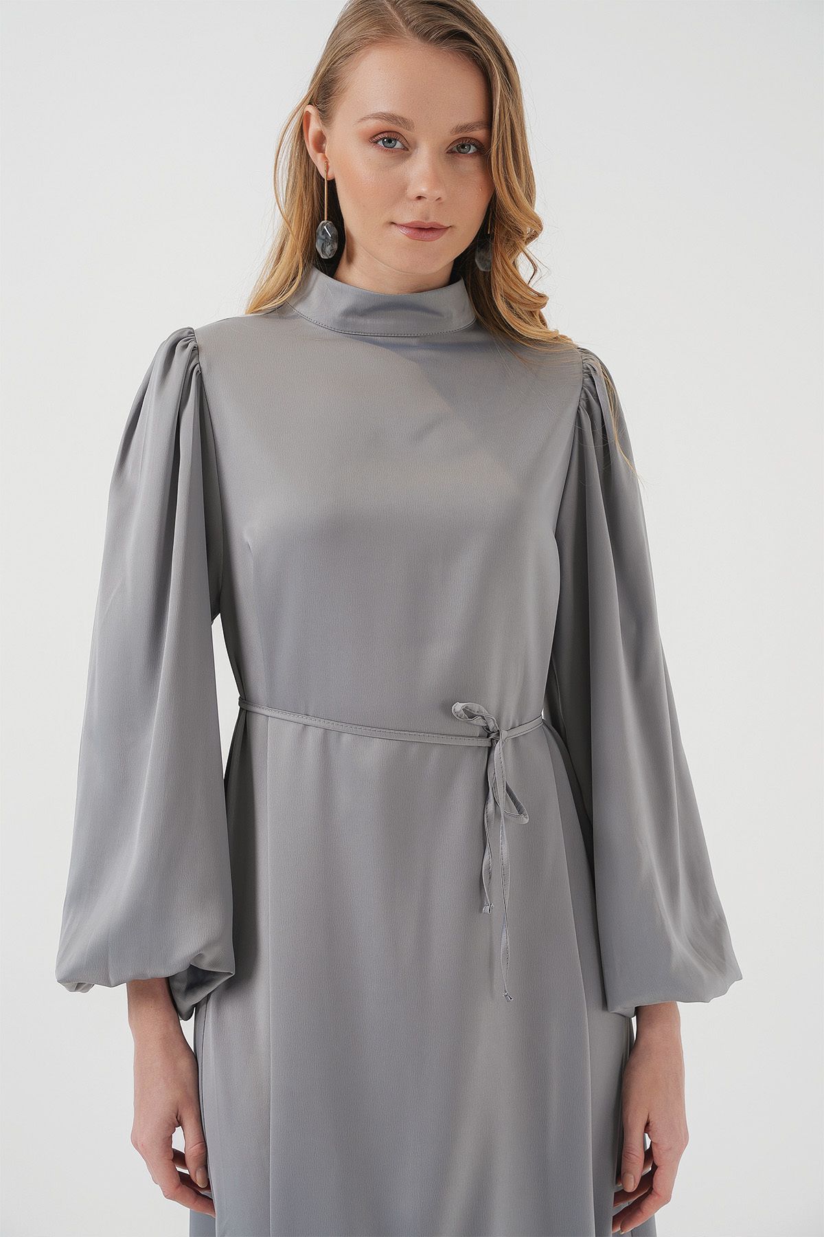 Bigdart-2510 Satin Hijab Evening Dress - Gray 4