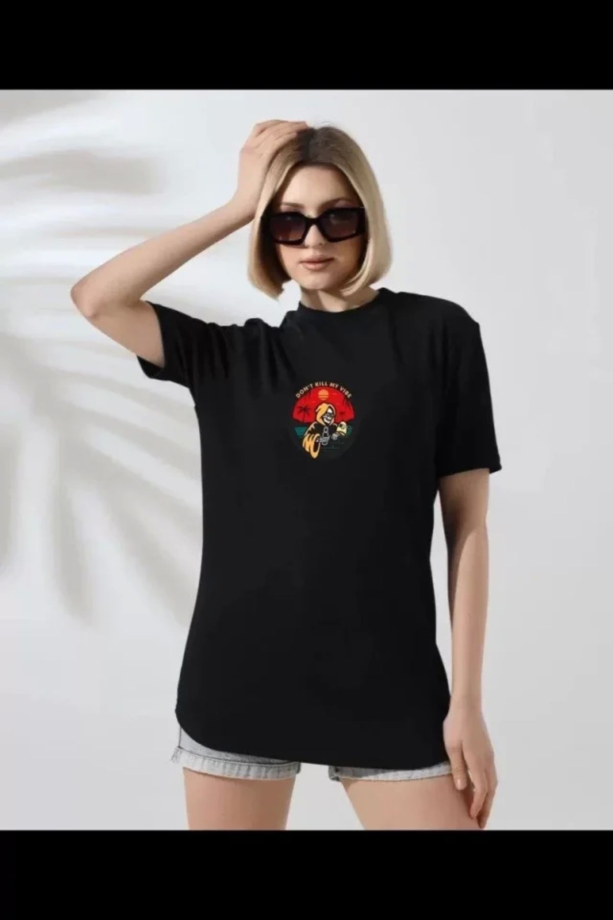 Kelepire Düştü Unisex Bisiklet Yaka Baskılı T-Shirt - Siyah