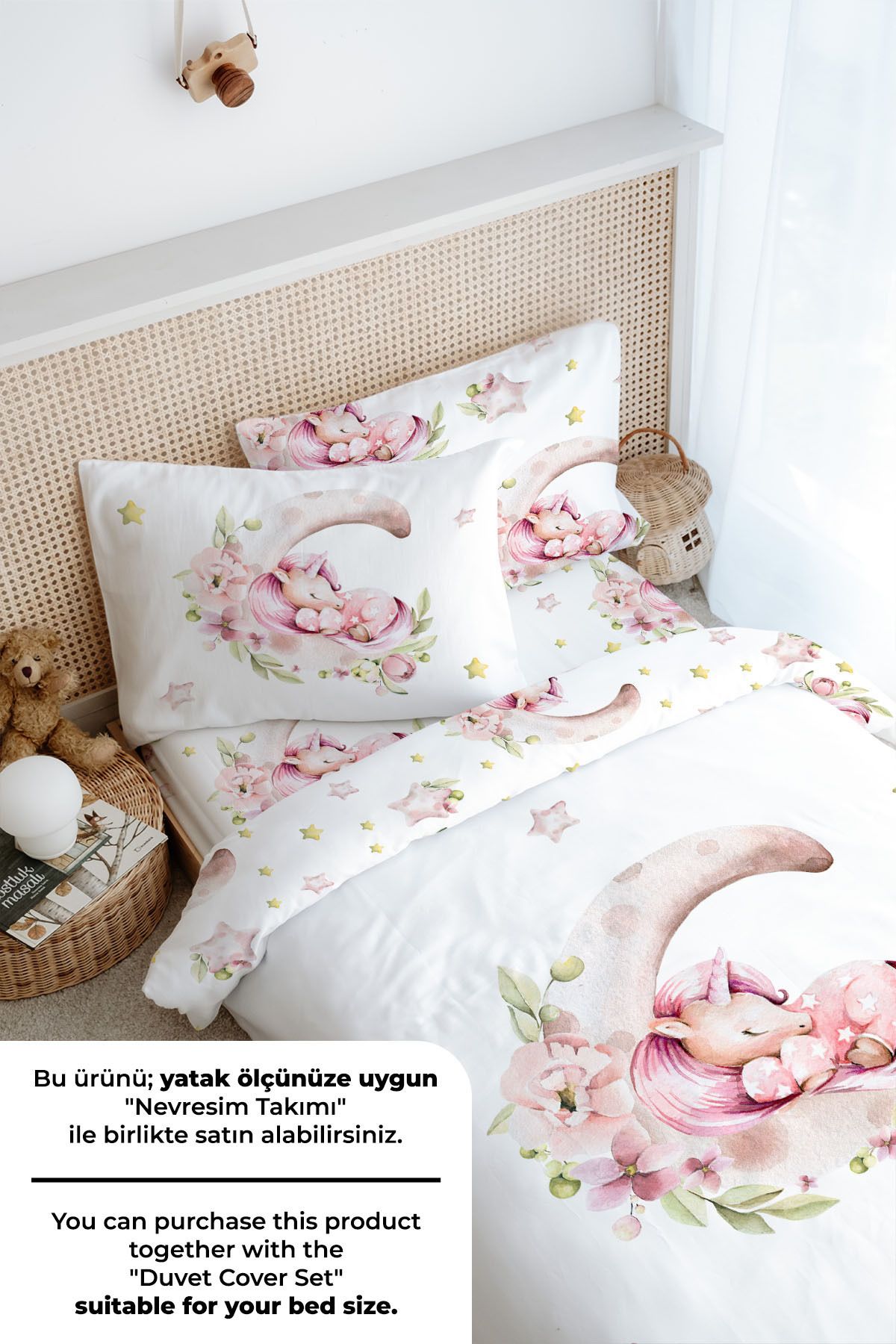 Tuğba Kuğu-Single Elastic Sheet Set - for Baby Series - Unicorn Sleeping on the Moon 4