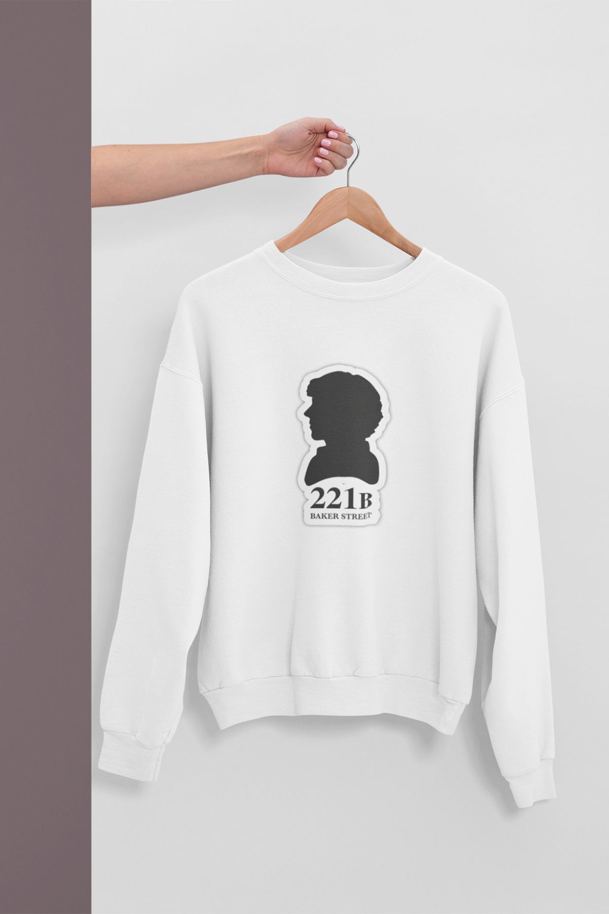 qoeuyl boutique Sherlock Baker Street 221B  Unisex, Hediyelik Baskılı Üç İplik %100 Pamuklu Bisiklet Yaka Sweatshirt