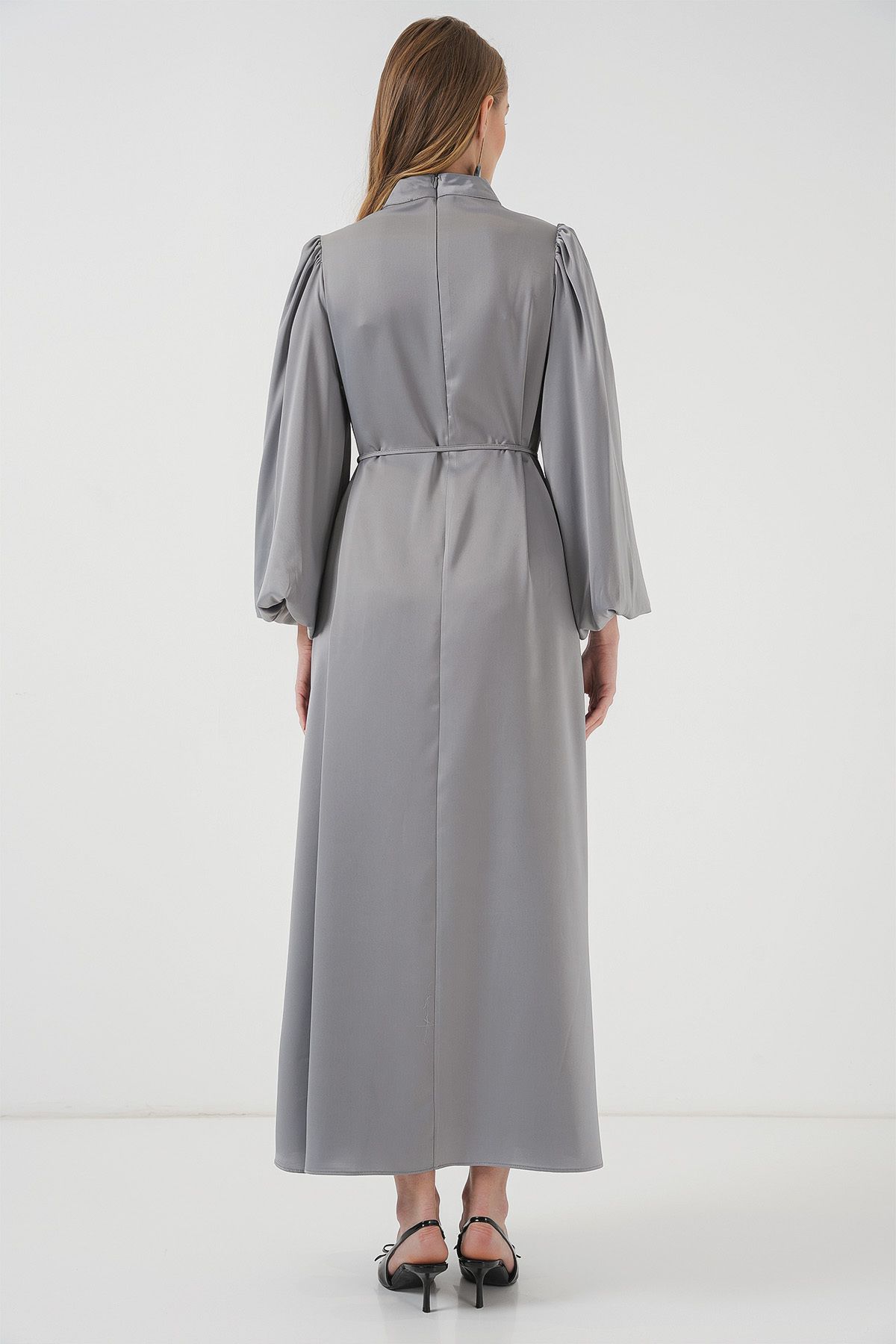 Bigdart-2510 Satin Hijab Evening Dress - Gray 6