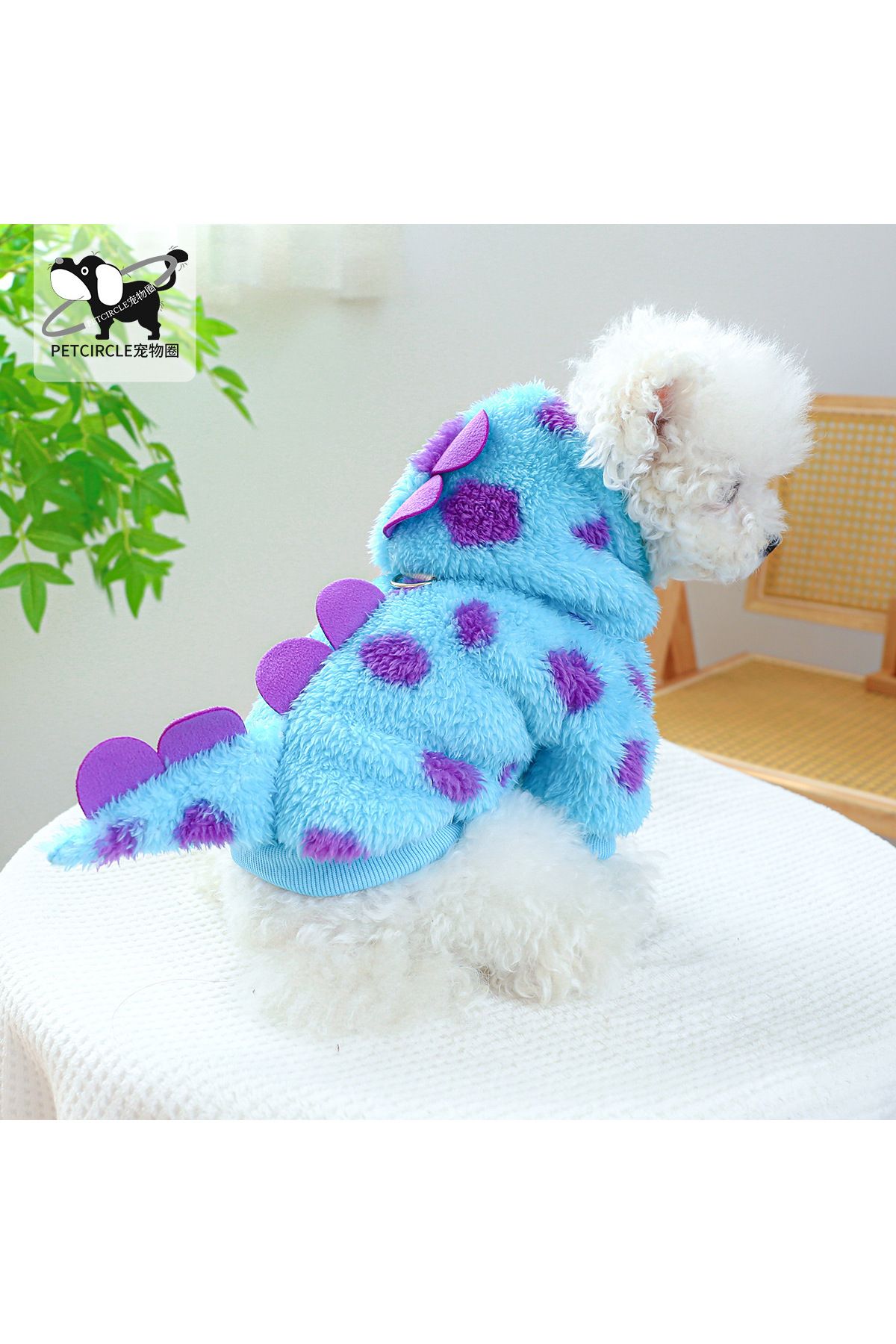 Choice-XS Blue Pet circle, dogs, cats, clothes with plush insulation, comfortable short style, flower dinos 1