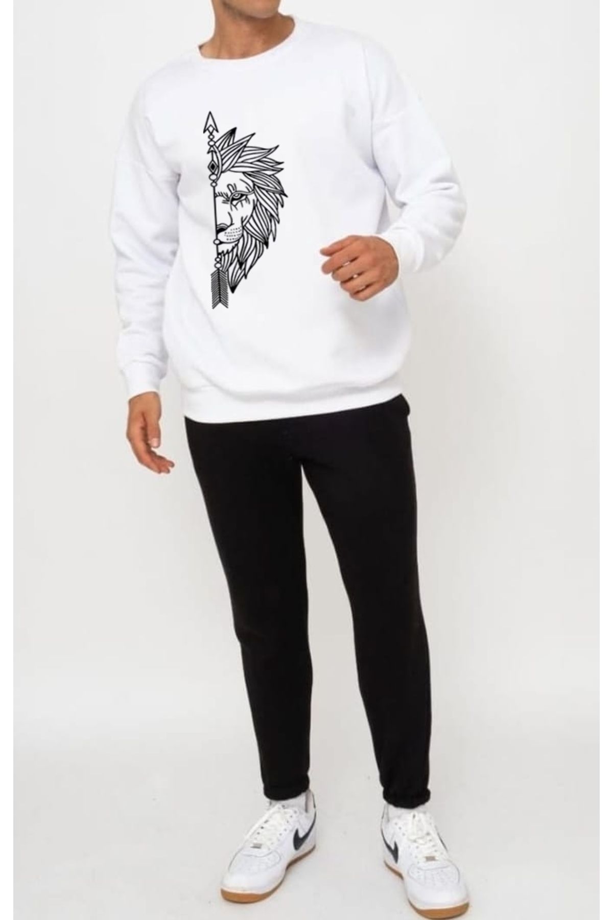 DWN WEAR Aslan Baskılı 3 İplik Şardonlu Sweatshirt