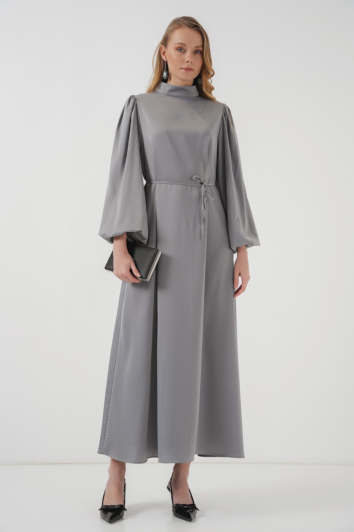 Bigdart-2510 Satin Hijab Evening Dress - Gray 3