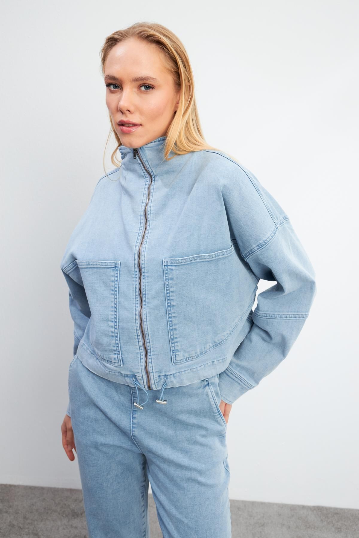 VENA Marla Sky Blue Oversize Geniş Kesim Jean Ceket - SKY BLUE