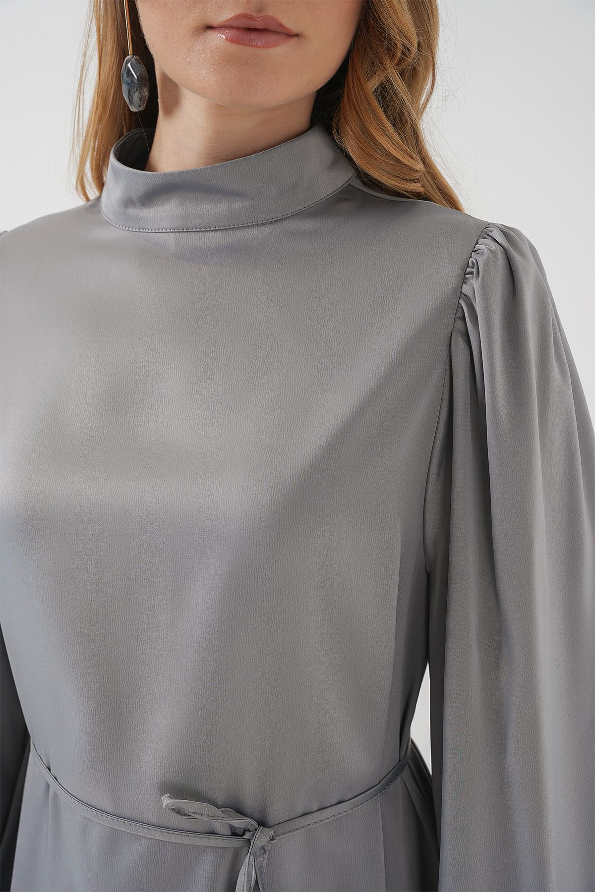 Bigdart-2510 Satin Hijab Evening Dress - Gray 5