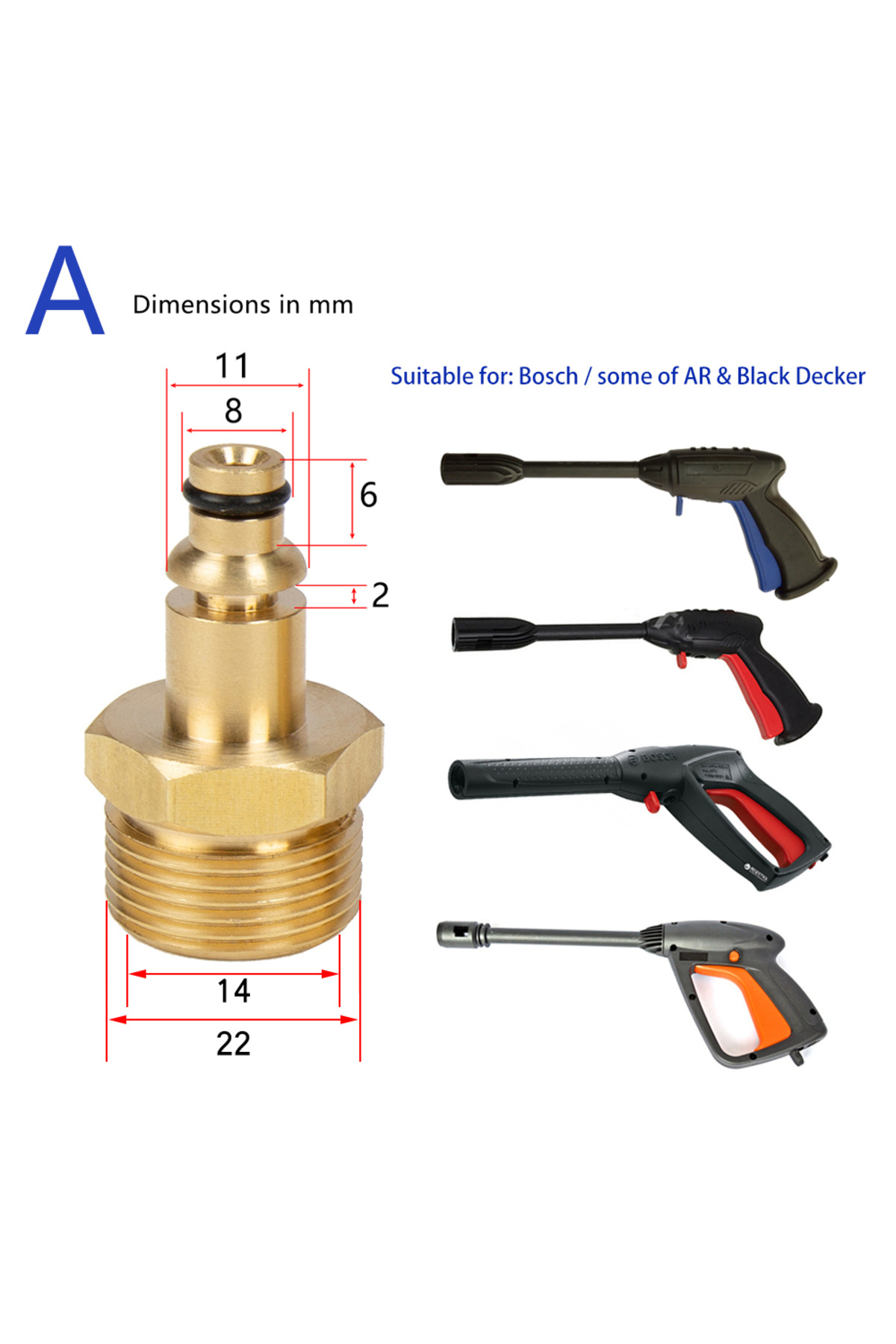 BEAR FORCE-For Bosch High Pressure Car Washer Hose Connector Converter M22 Thread for AR Patriot Daewoo Lavor B 1