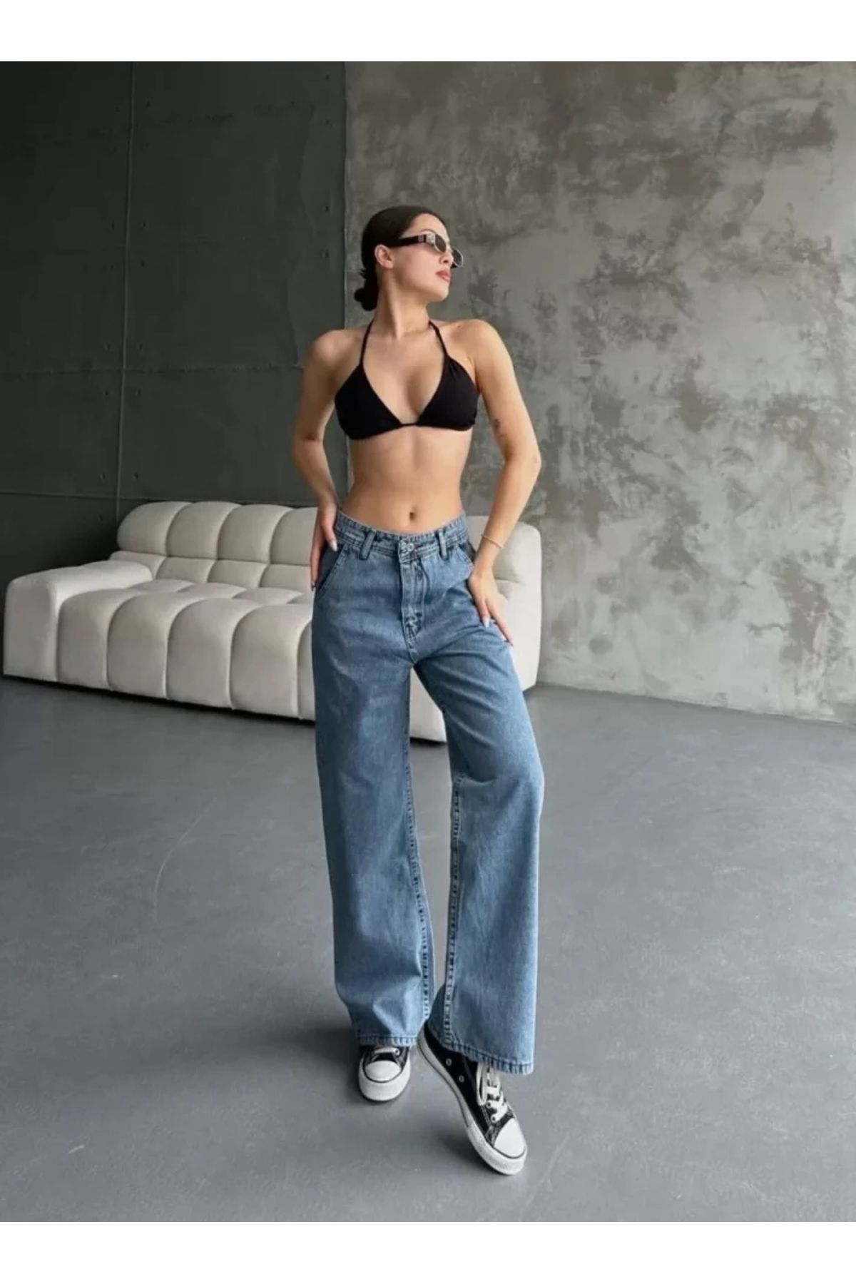 Kelepire Düştü Palazzo Jeans Pantalon - Mavi