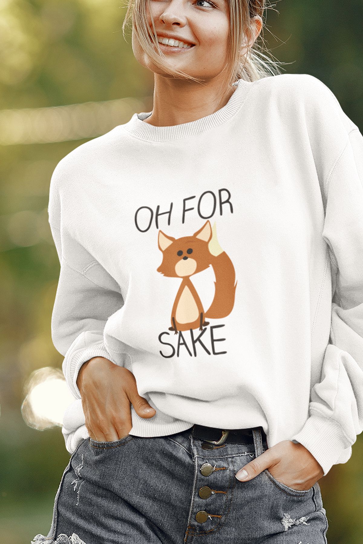 qoeuyl boutique Sevimli Tilki Oh For Fox Sake Sevgili Arkadaş Doğum Günü Hediyelik Pamuklu Bisiklet Yaka Sweatshirt