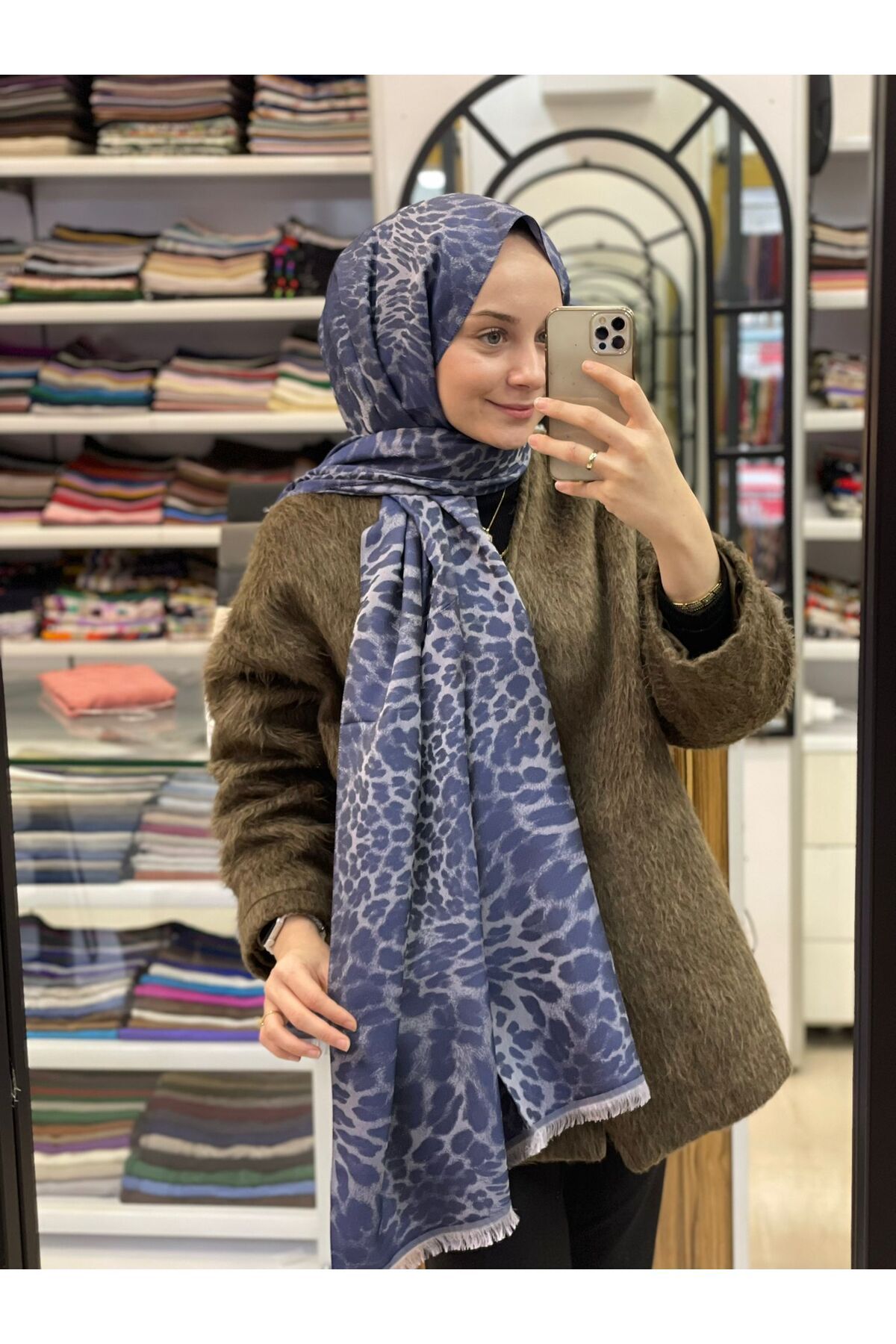 Siyane İNDİGO Siyane Scarf Jakar Leopar Desen Şal