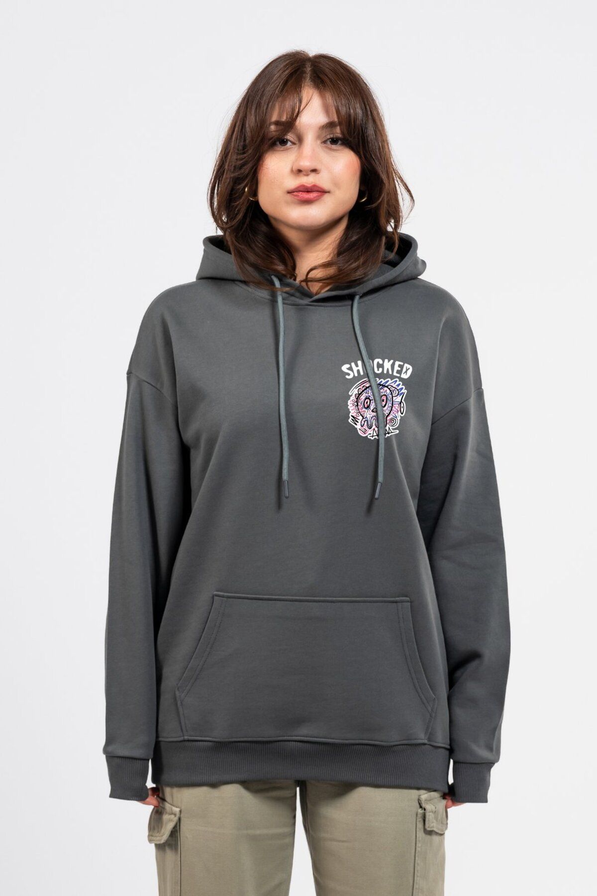 LUMARTA Oversize Göğüste Shocked Baskılı Hoodie