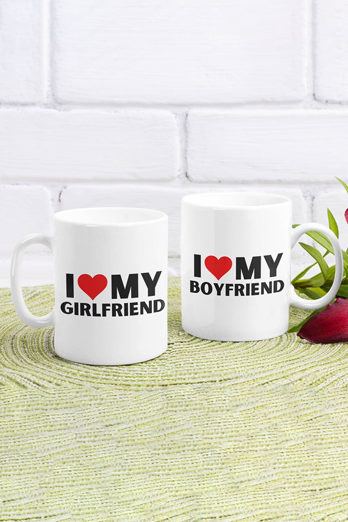 qoeuyl boutique I Love My Girlfriend Boyfriend Baskılı İkili Romantik Sevgililer Günü Hediye Kupa Bardak