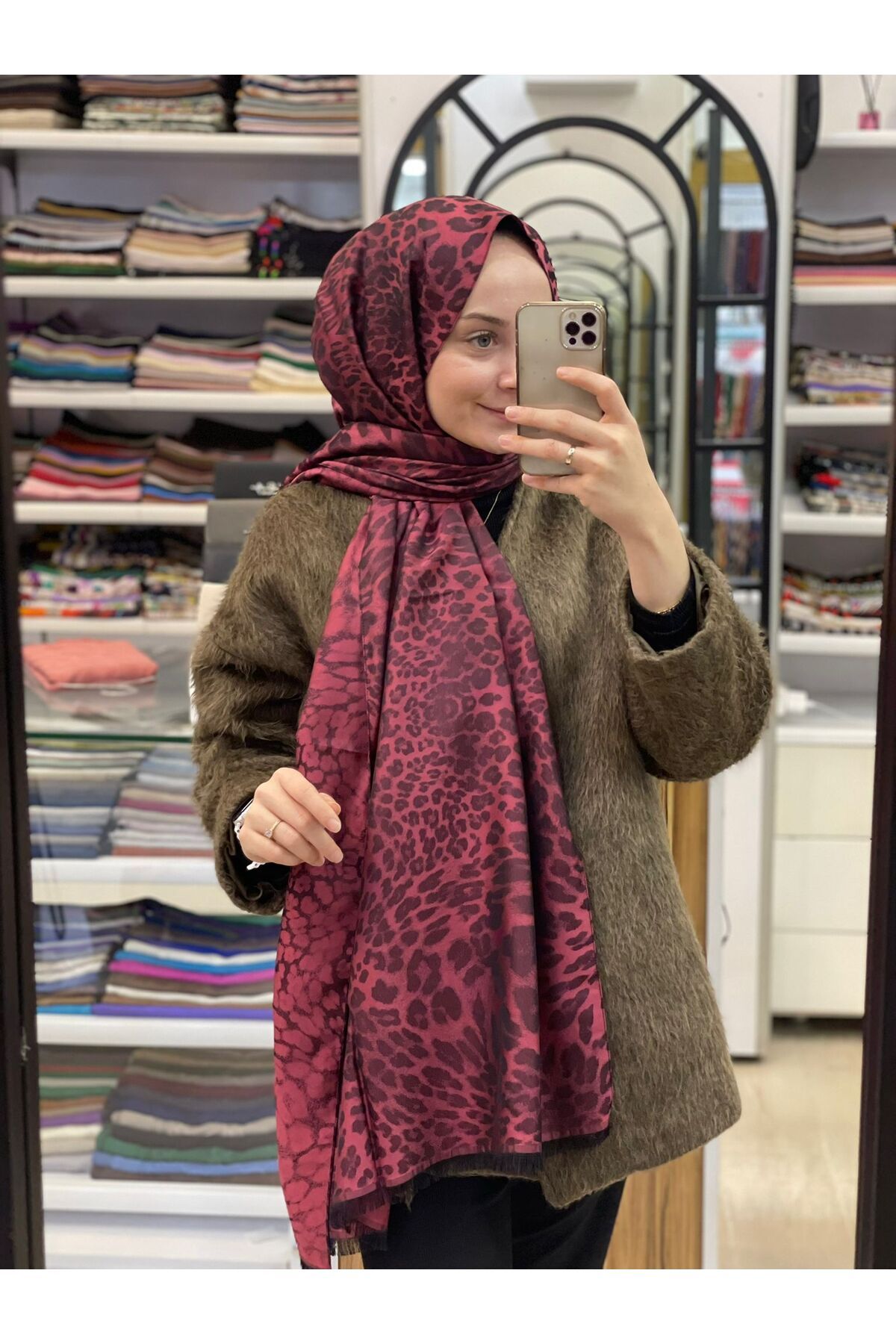 Siyane MÜRDÜM Siyane Scarf Jakar Leopar Desen Şal