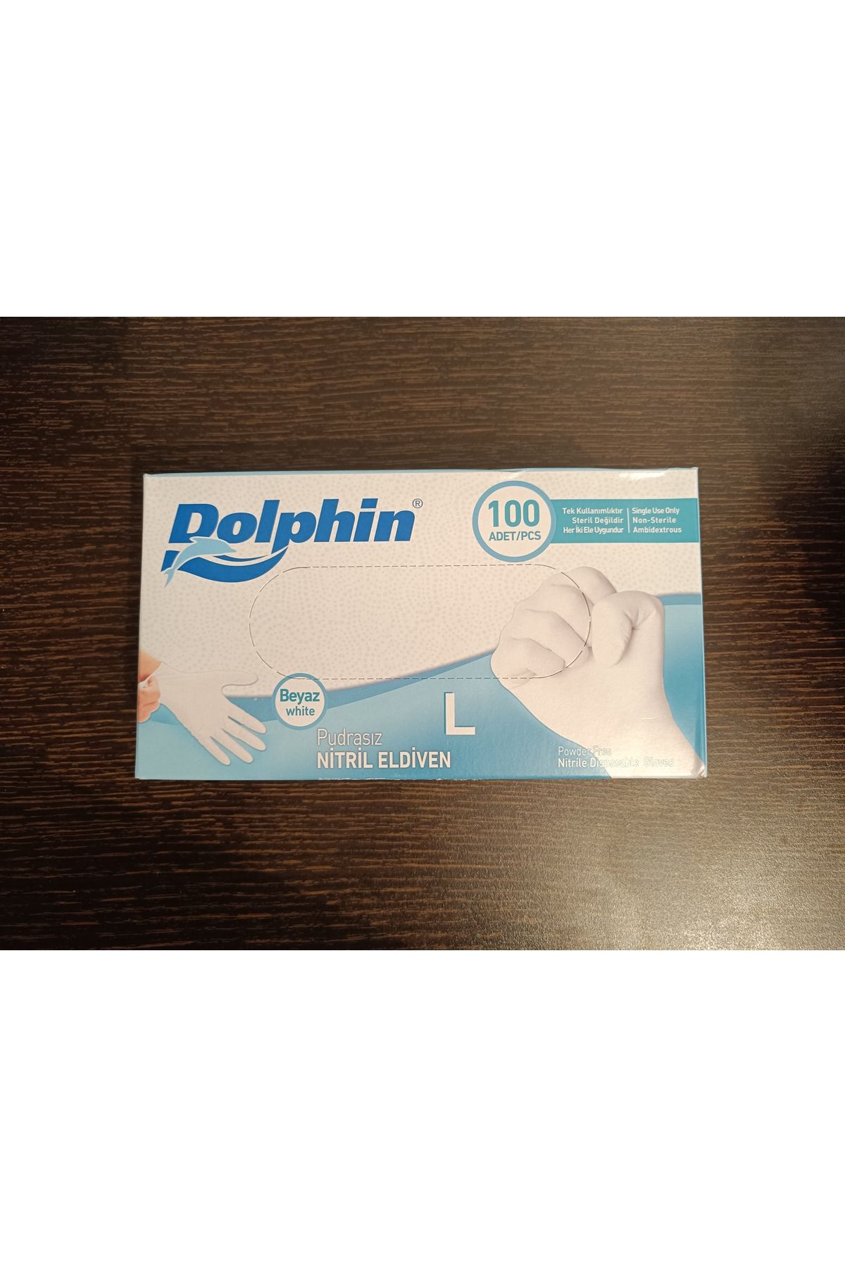 Dolphin Pudrasız Beyaz Nitril Eldiven (100x1Pkt)Large Beden