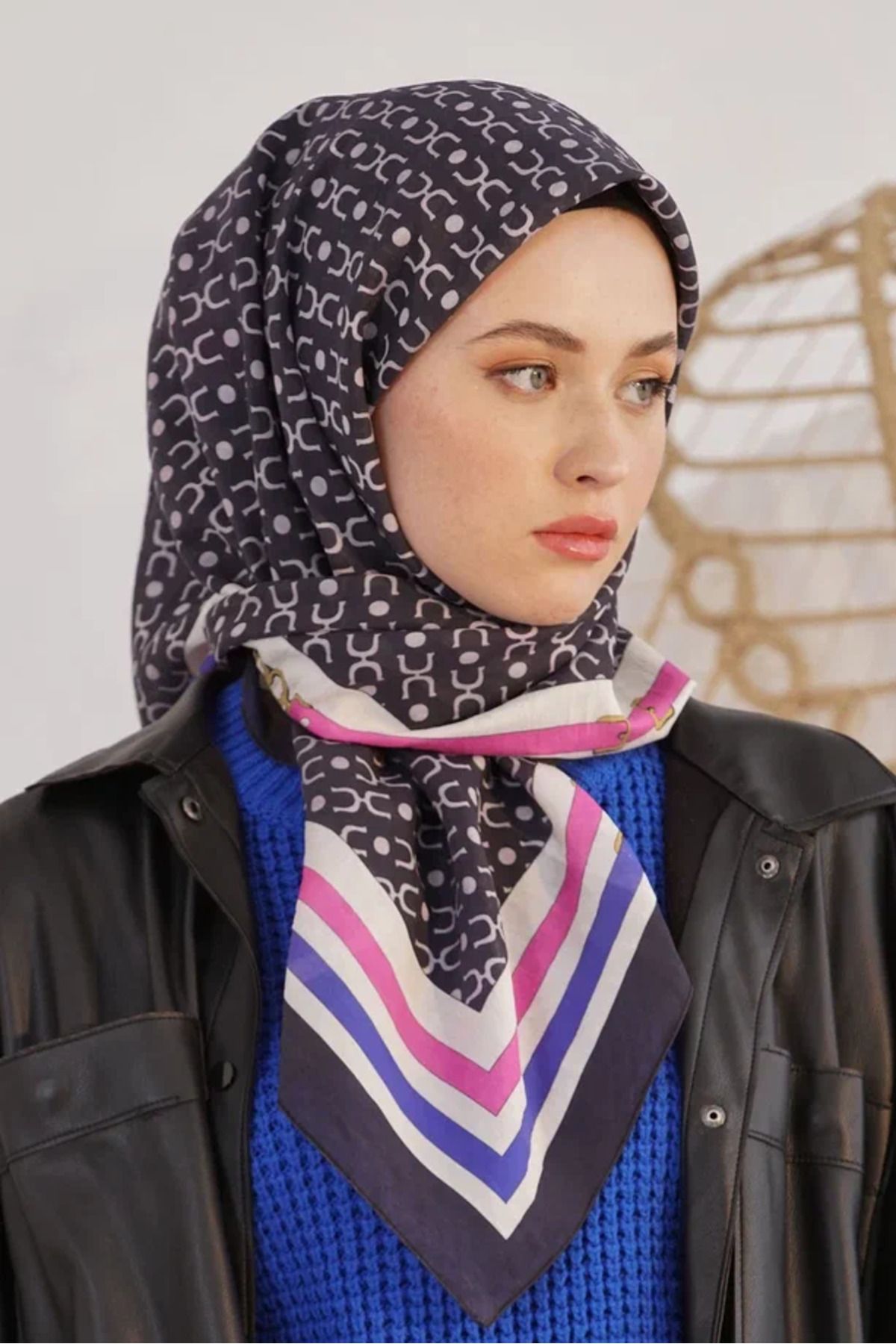 Loryan SİYAH Loryan Scarf Diamond Royal Black Eşarp