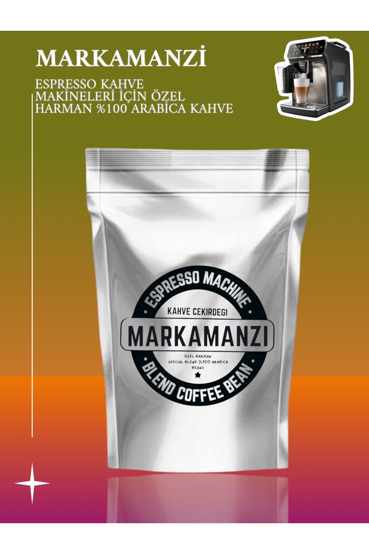 Markamanzi Otomatik Espresso Kahve Makineleri Için Özel Harmanlanmış Ve Kavrulmuş %100 Arabica Çekirdek 1 Kg