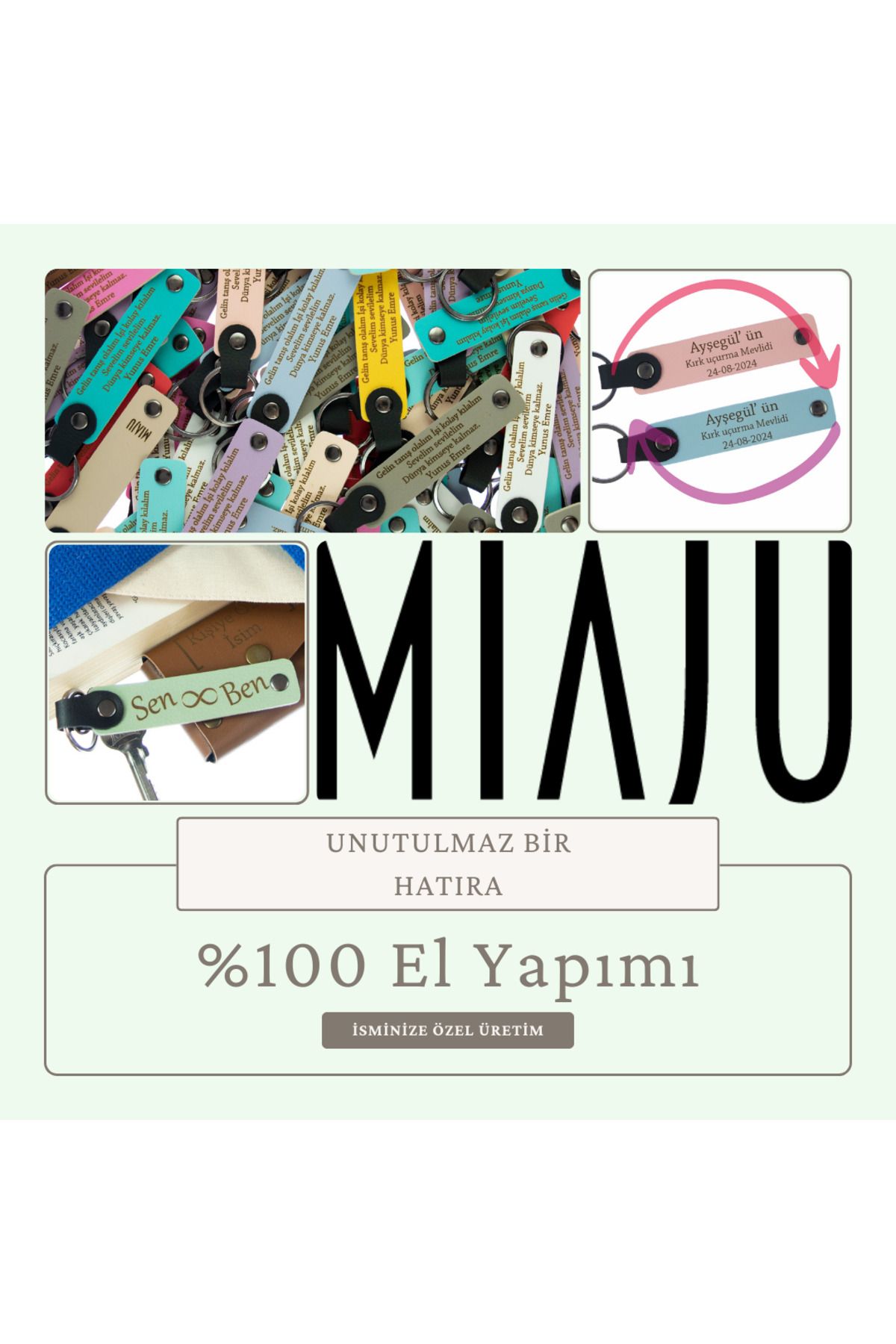 Miaju-صور مصغرة لذكريات الماضي مع الأقارب، مجموعة من سلسلة مفاتيح جلدية مكونة من قطعتين، إنتاج مخصص لاسمك، وردي-أحمر 5
