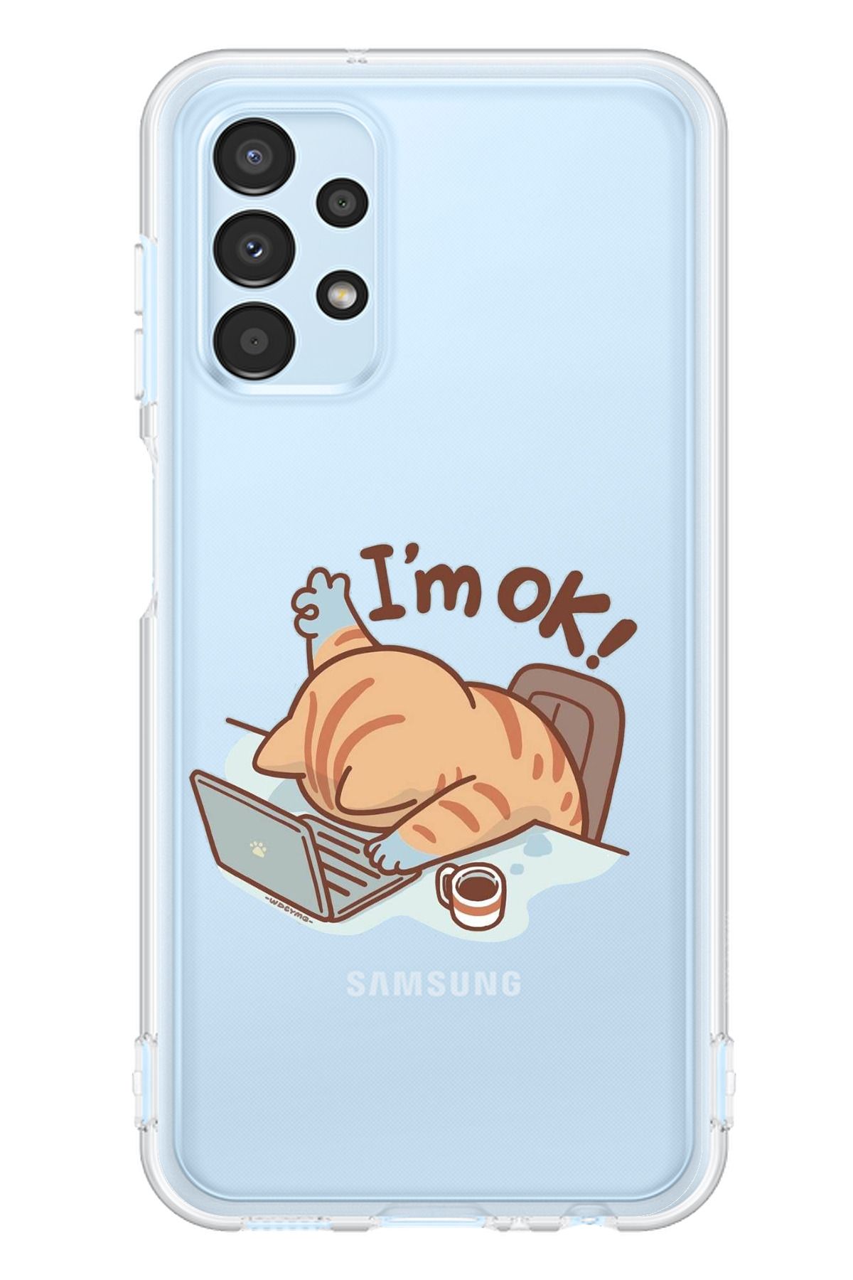 TechTree SAMSUNG Galaxy A13 Uyumlu I'm OK i am OK Kedi Tasarımlı Şeffaf Silikon Kılıf