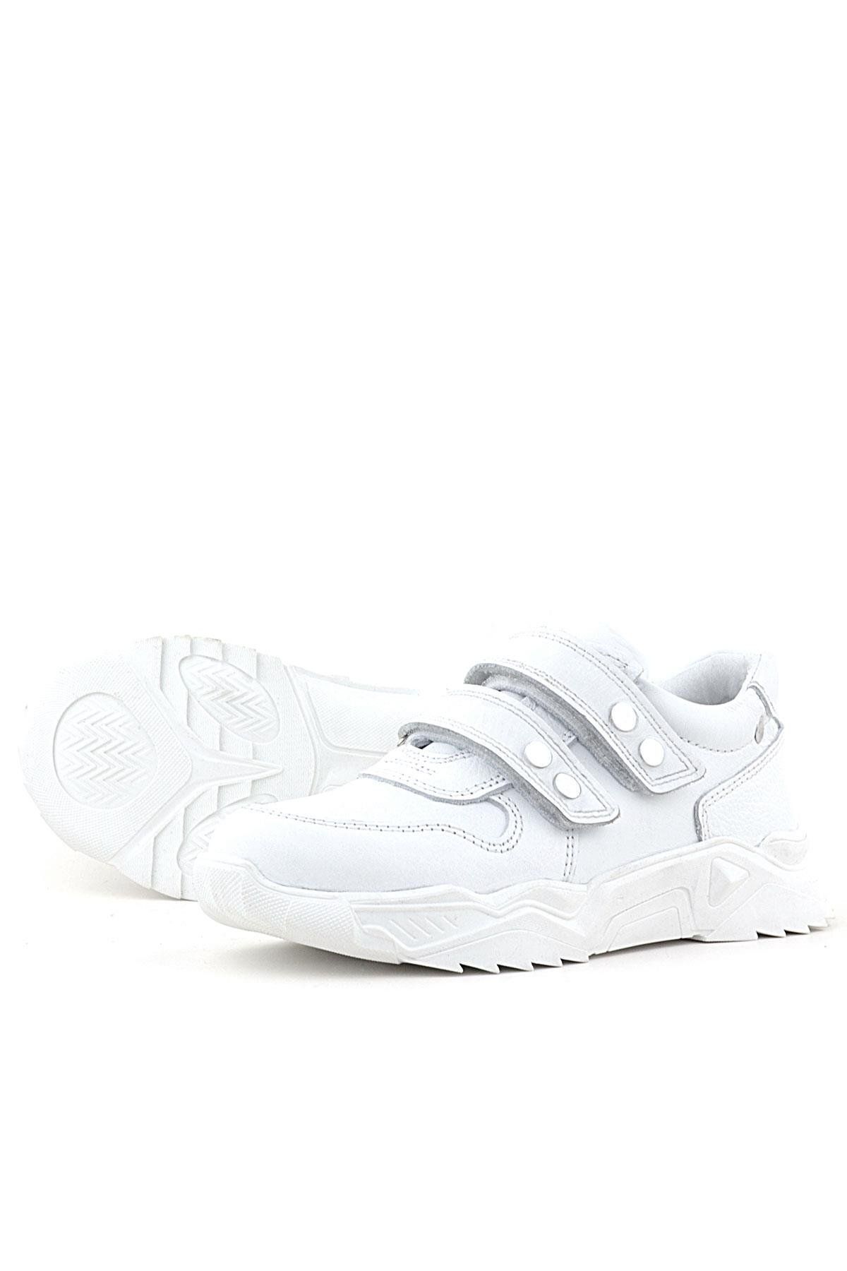 Rakerplus-Genuine Leather White Metal Detailed Girls' Sneakers 5
