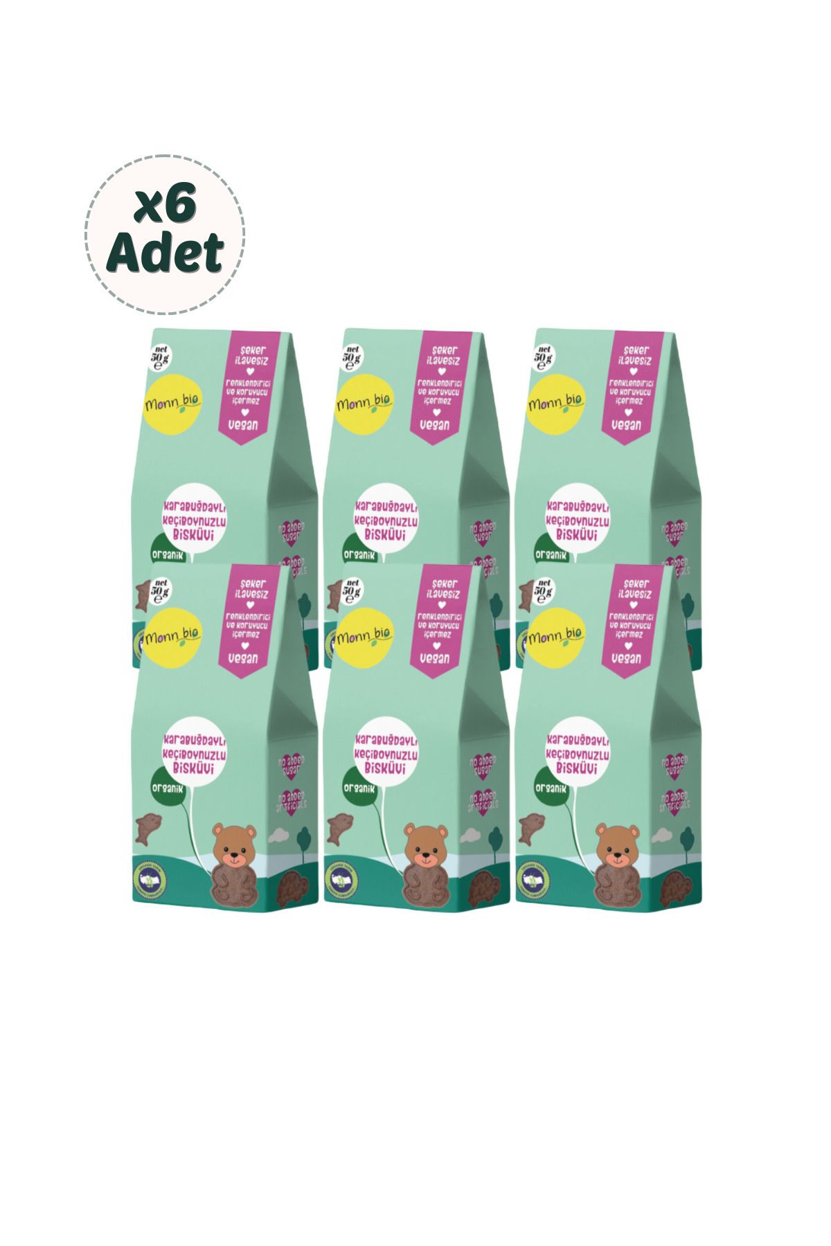 Monn Bio Organik & Vegan Karabuğdaylı Keçiboynuzlu Çocuk Bisküvisi 50 Gr 6'Lı