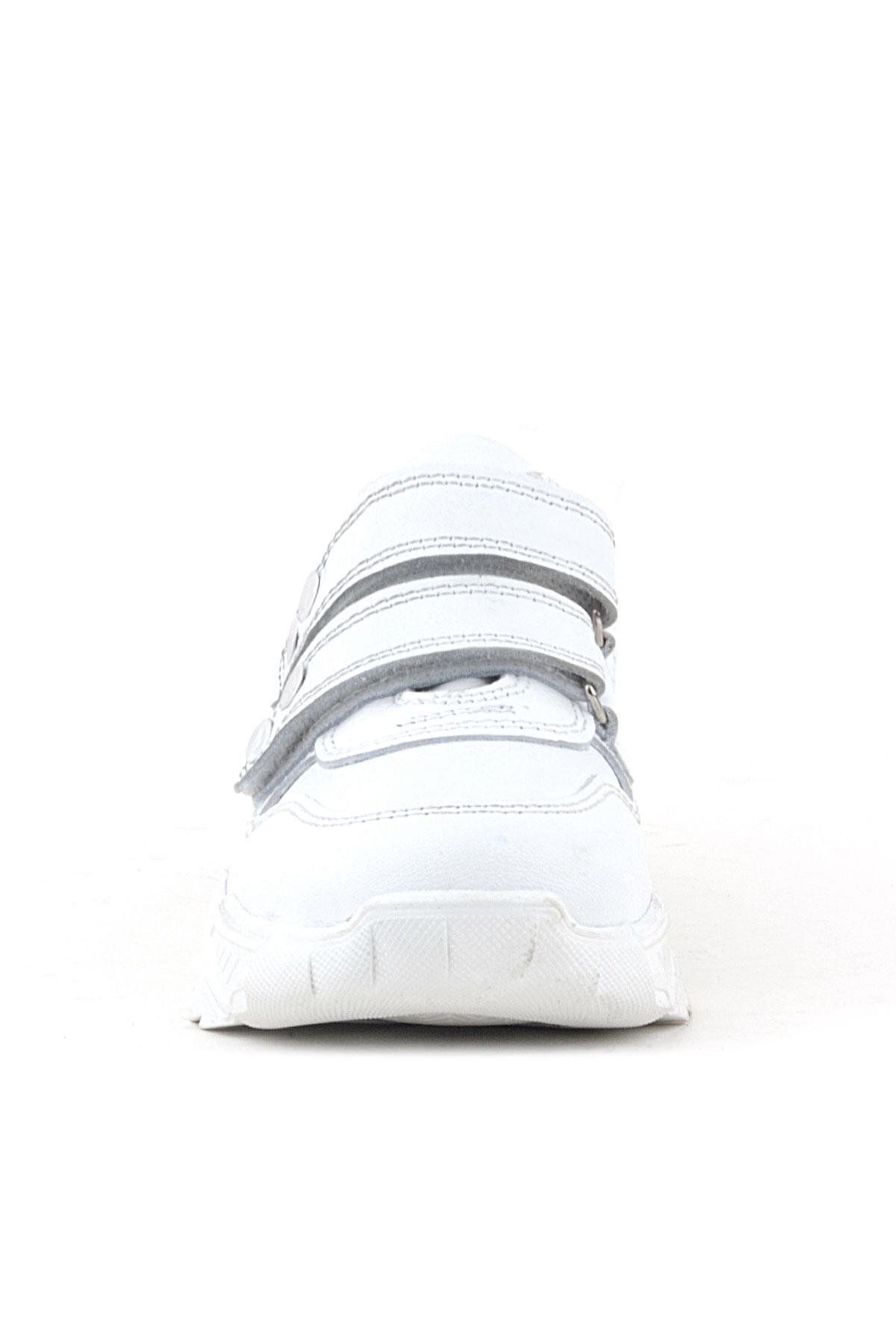 Rakerplus-Genuine Leather White Metal Detailed Girls' Sneakers 3