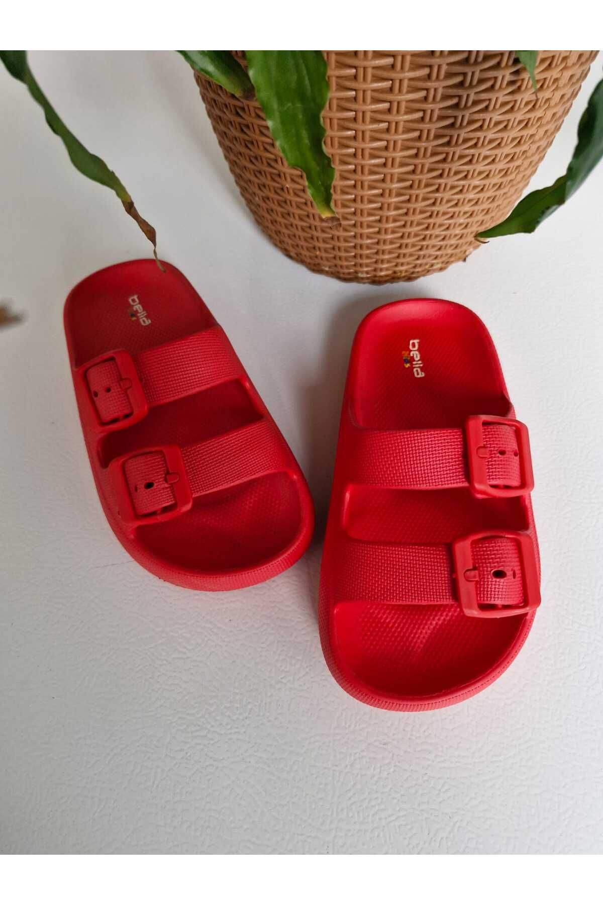 AkınalBella-Red Children's Slippers - Double Buckle, Lightweight Eva, Beach and Sea Casual 2