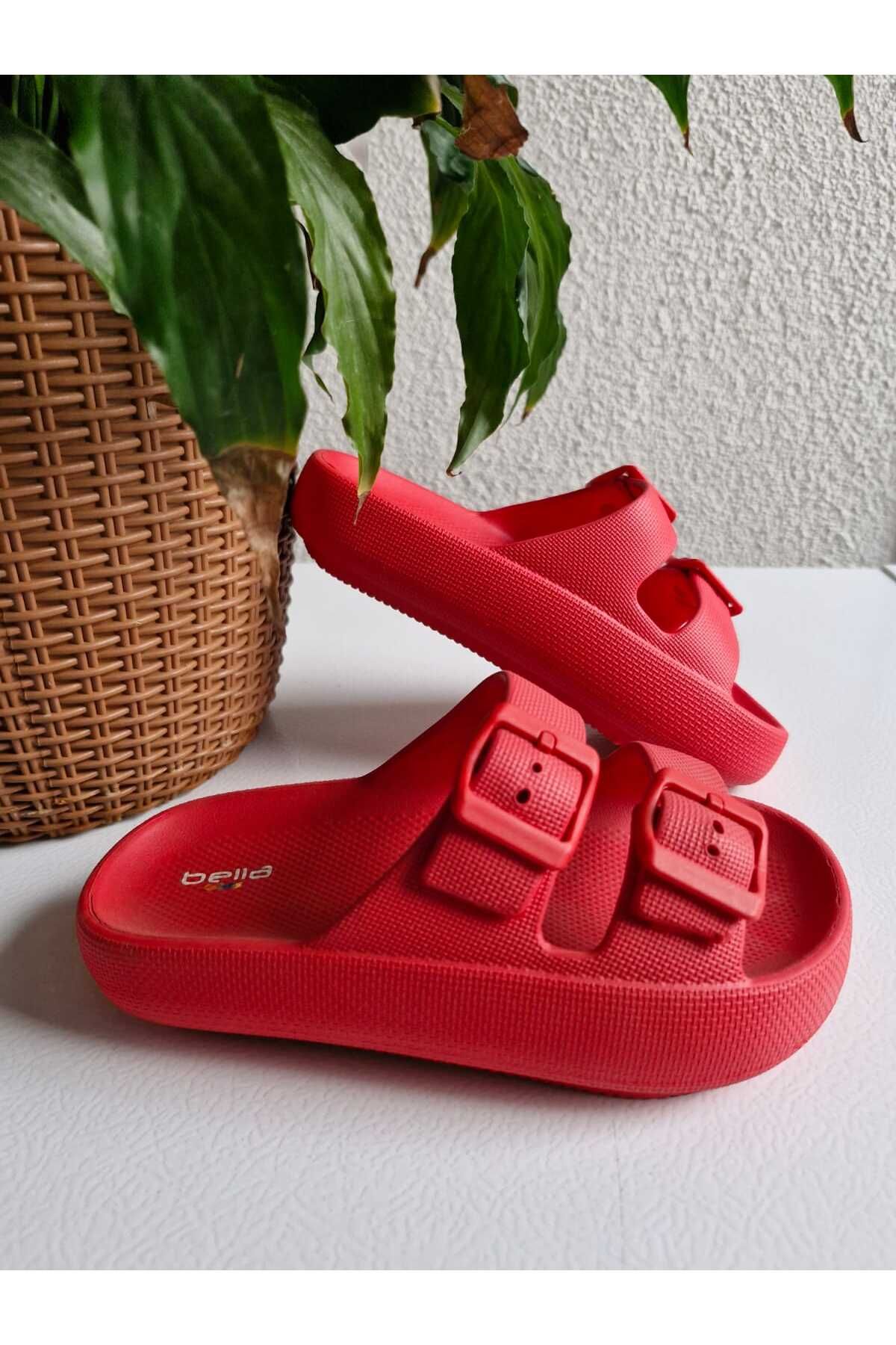 AkınalBella-Red Children's Slippers - Double Buckle, Lightweight Eva, Beach and Sea Casual 3