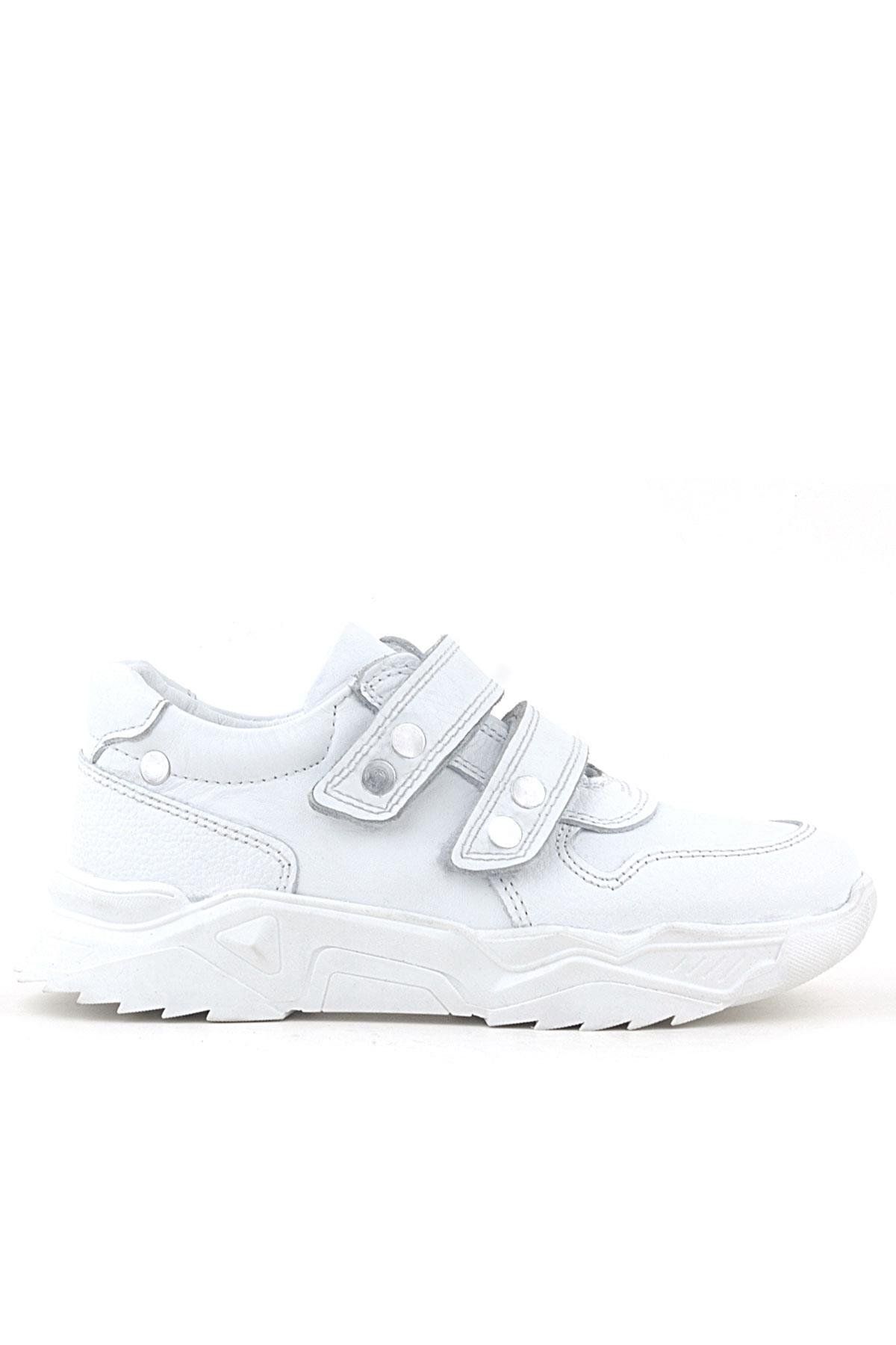 Rakerplus-Genuine Leather White Metal Detailed Girls' Sneakers 2