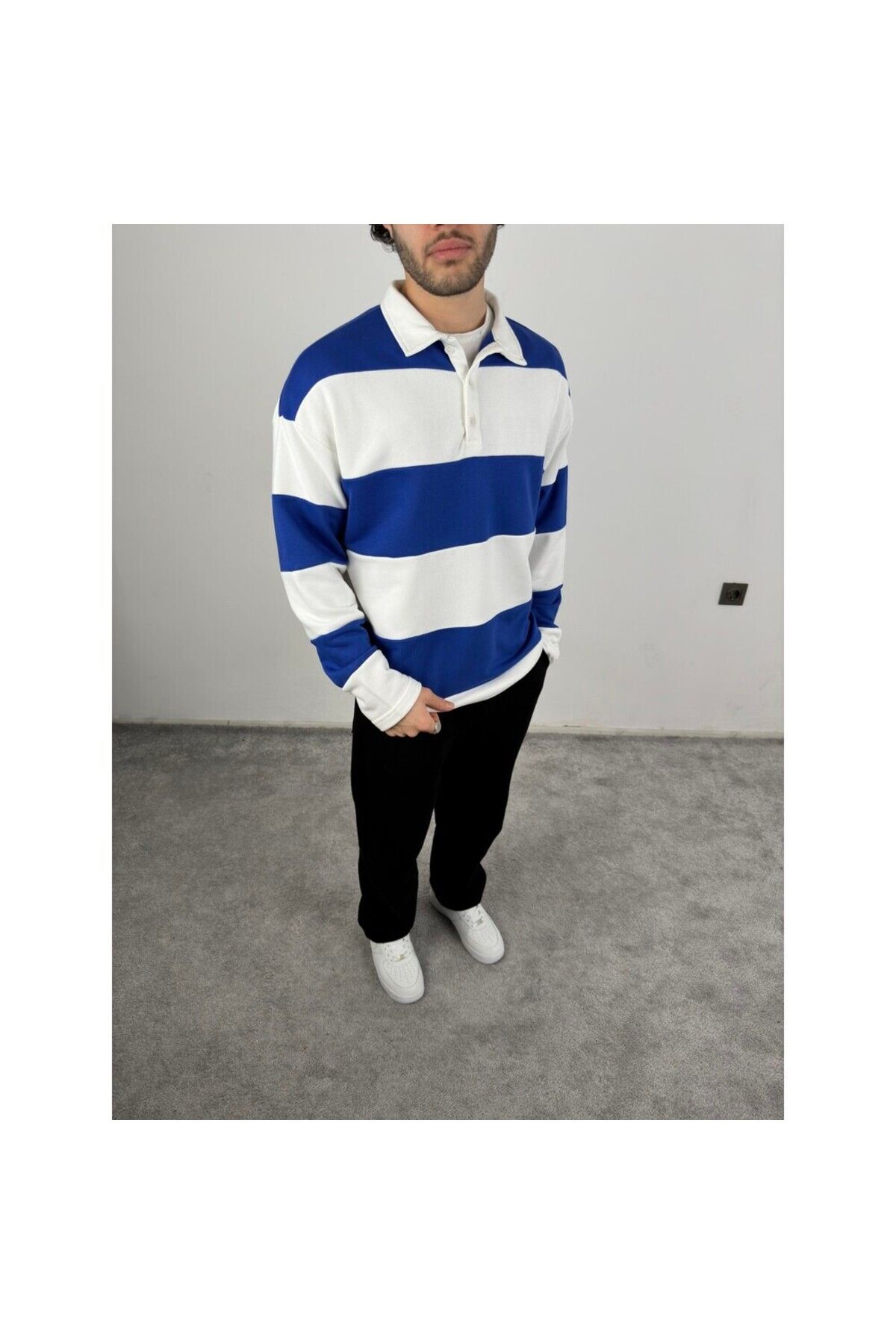 MODA Polo yaka parçalı oversize sweatshirt