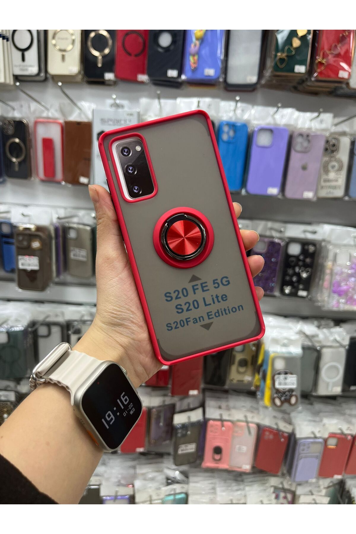 TECNOTREND Galaxy S20 FE Sert Renkli Çerçeveli Buzlu Yüzüklü Silikon Kılıf
